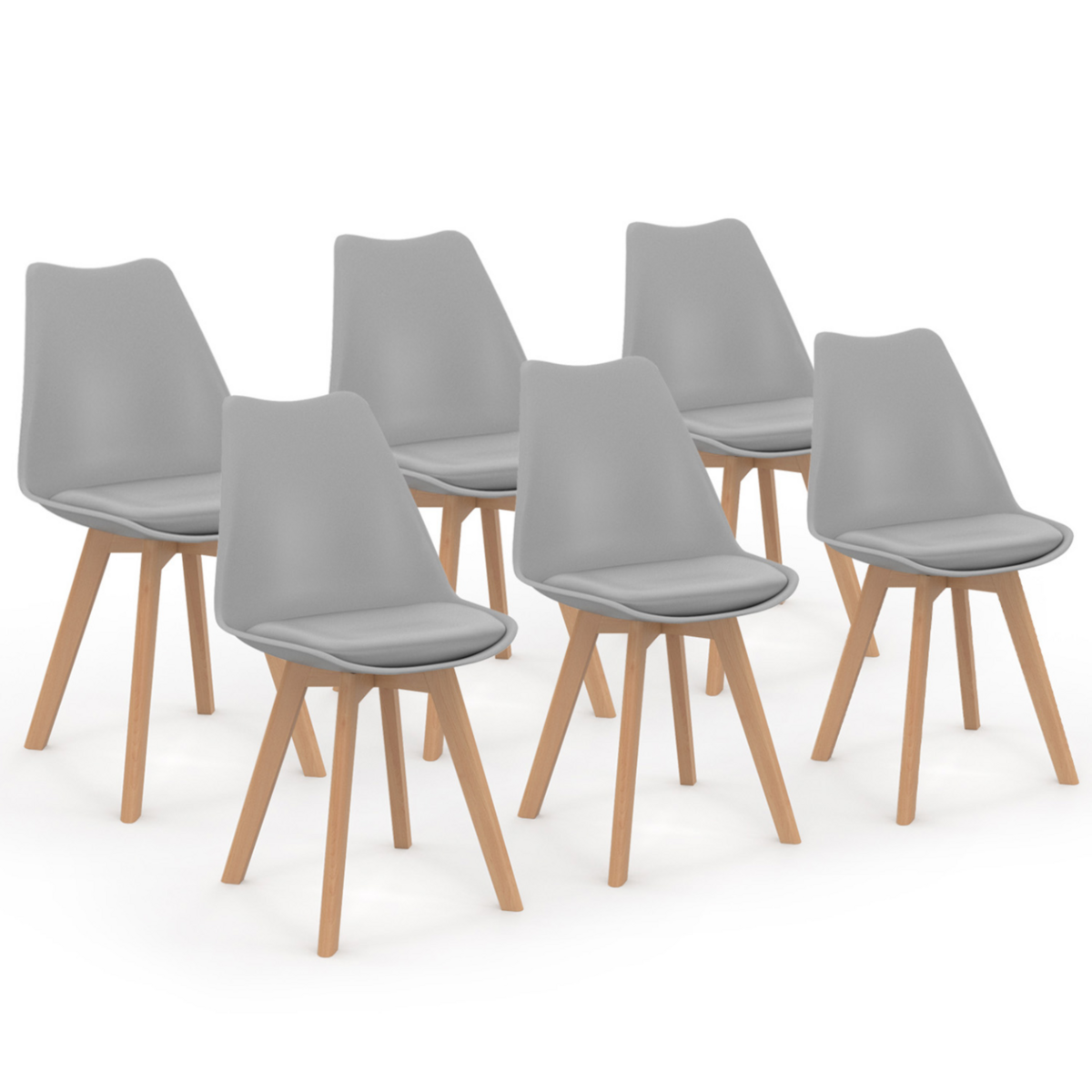 ID MARKET Lot de 6 chaises scandinaves SARA gris clair pour salle à manger
