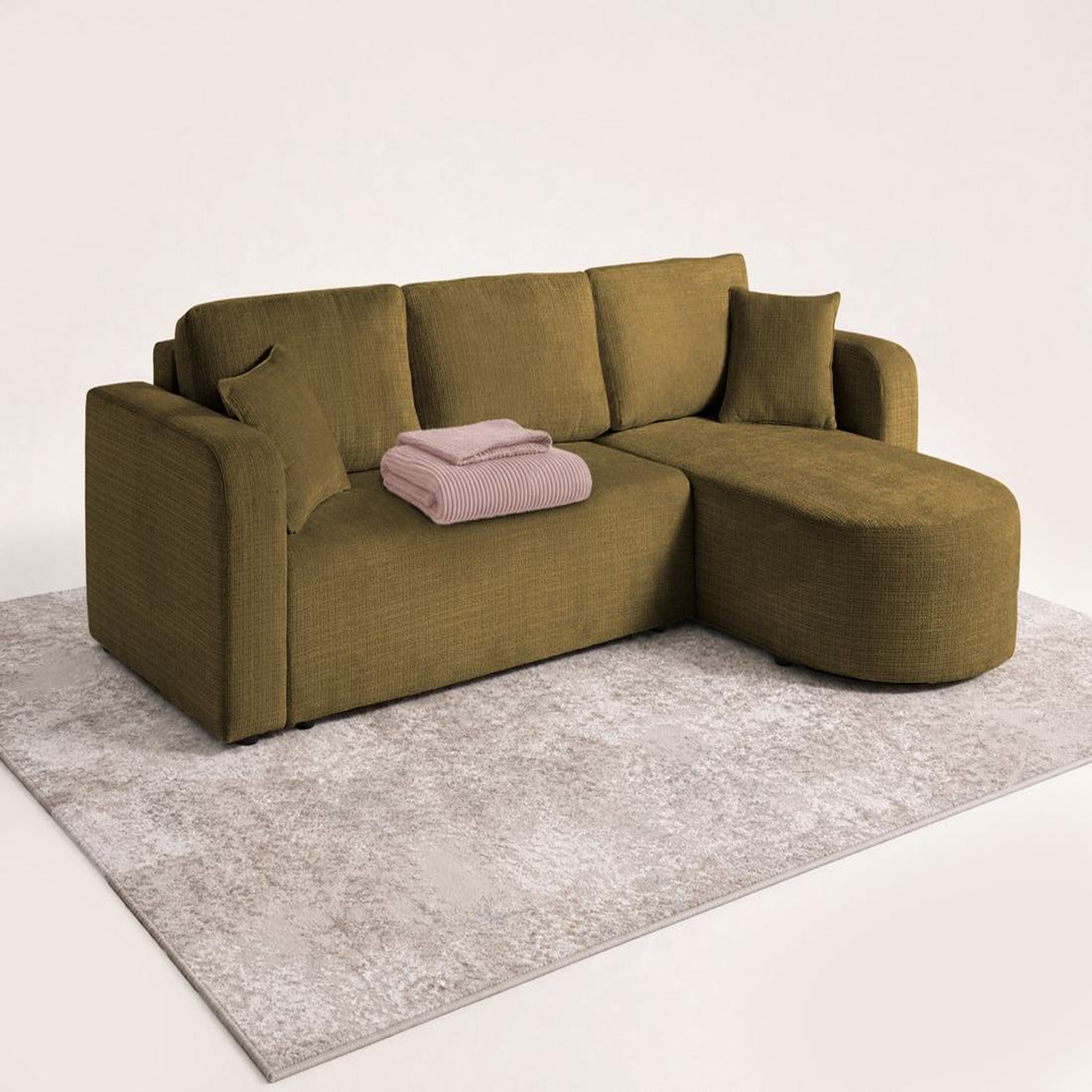 Voir la diapositive 4 : BEST MOBILIER Miro - canapé d'angle réversible - 4 places - convertible avec coffre - en velours texturé