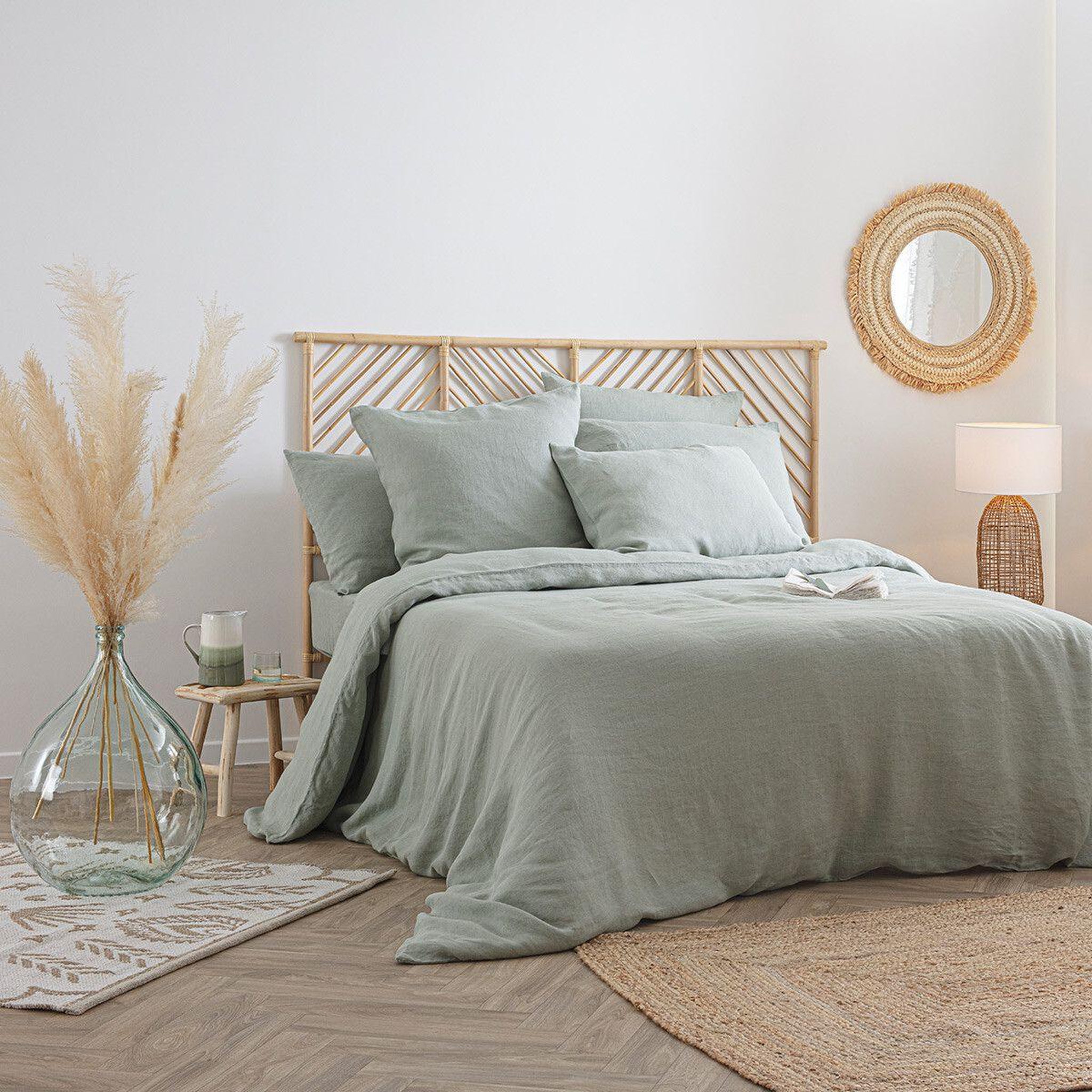 Voir la diapositive 4 : ATMOSPHERA Drap housse en lin  adorable  160x200cm vert céladon
