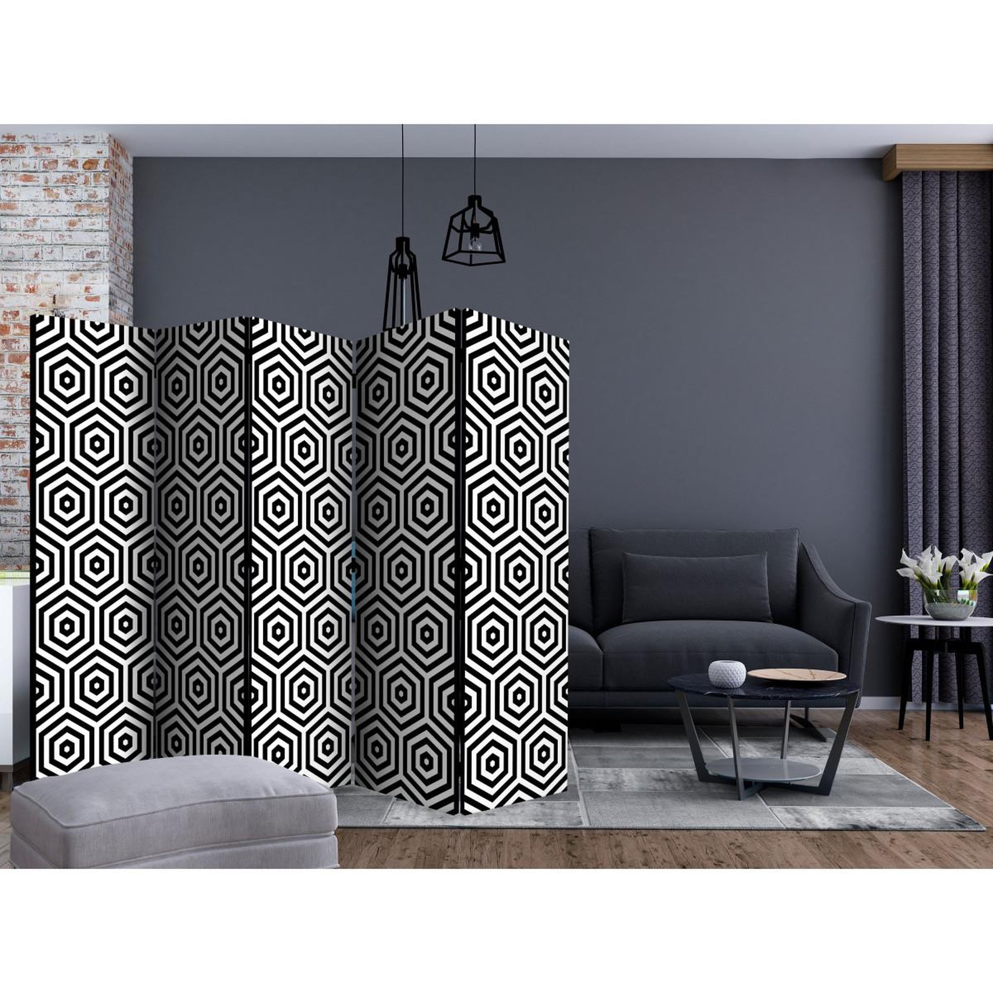 Voir la diapositive 2 : Paris Prix Paravent 5 volets  black & white hypnosis  172x225cm