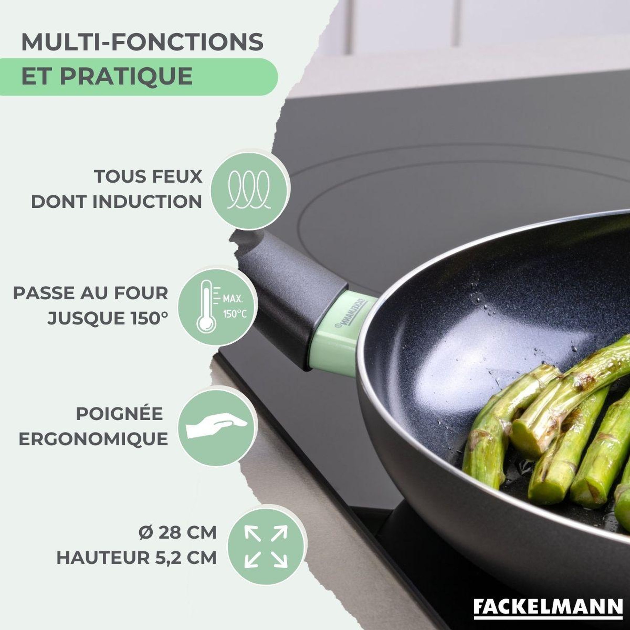 Voir la diapositive 3 : Fackelmann Poêle 28 cm aluminium revêtement céramique antiadhésif sans pfas fackelmann brandao