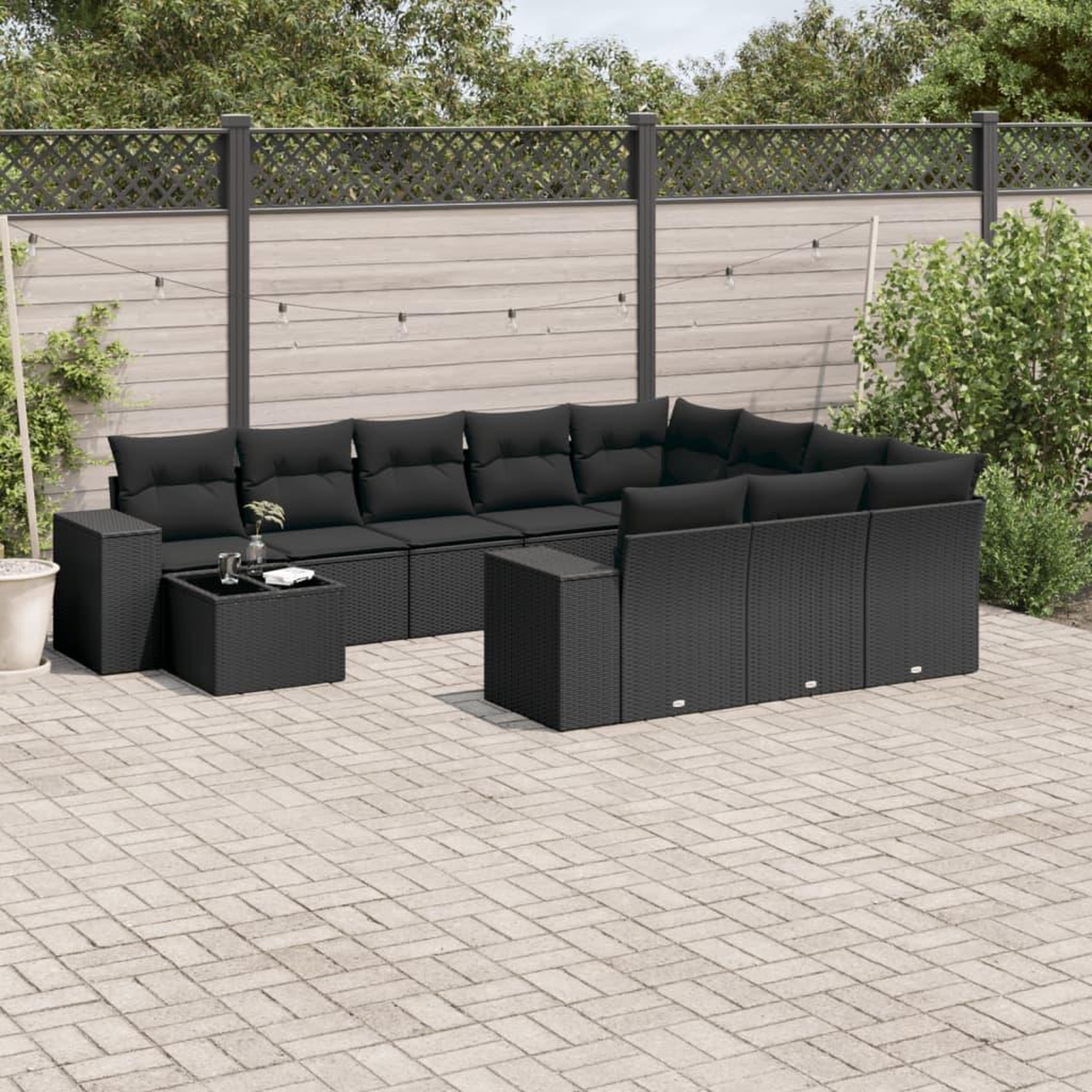 VIDAXL Salon de jardin 11 pcs avec coussins noir resine tressee