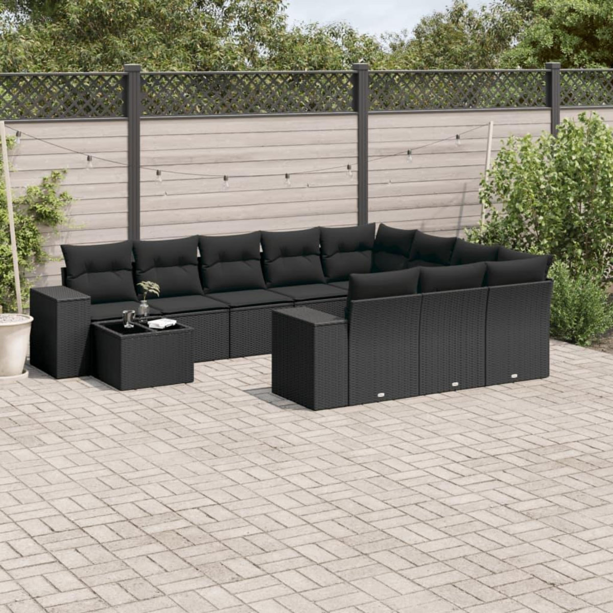 VIDAXL Salon de jardin 11 pcs avec coussins noir resine tressee