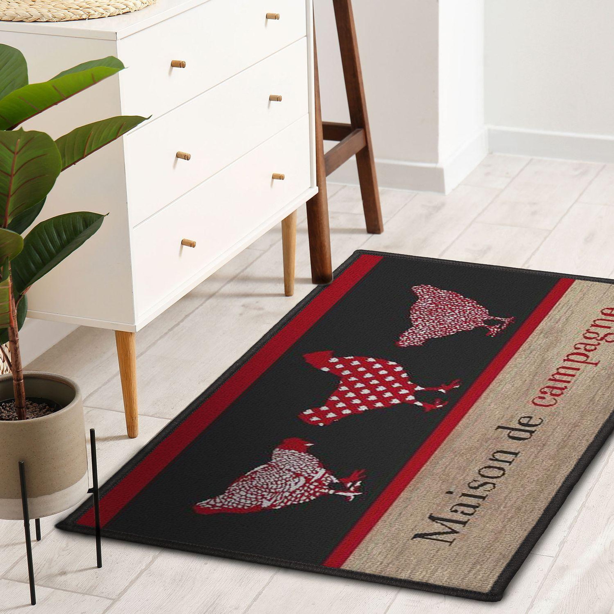 Voir la diapositive 2 : Douceur d'Intérieur Tapis rectangle maison de campagne - noir et rouge