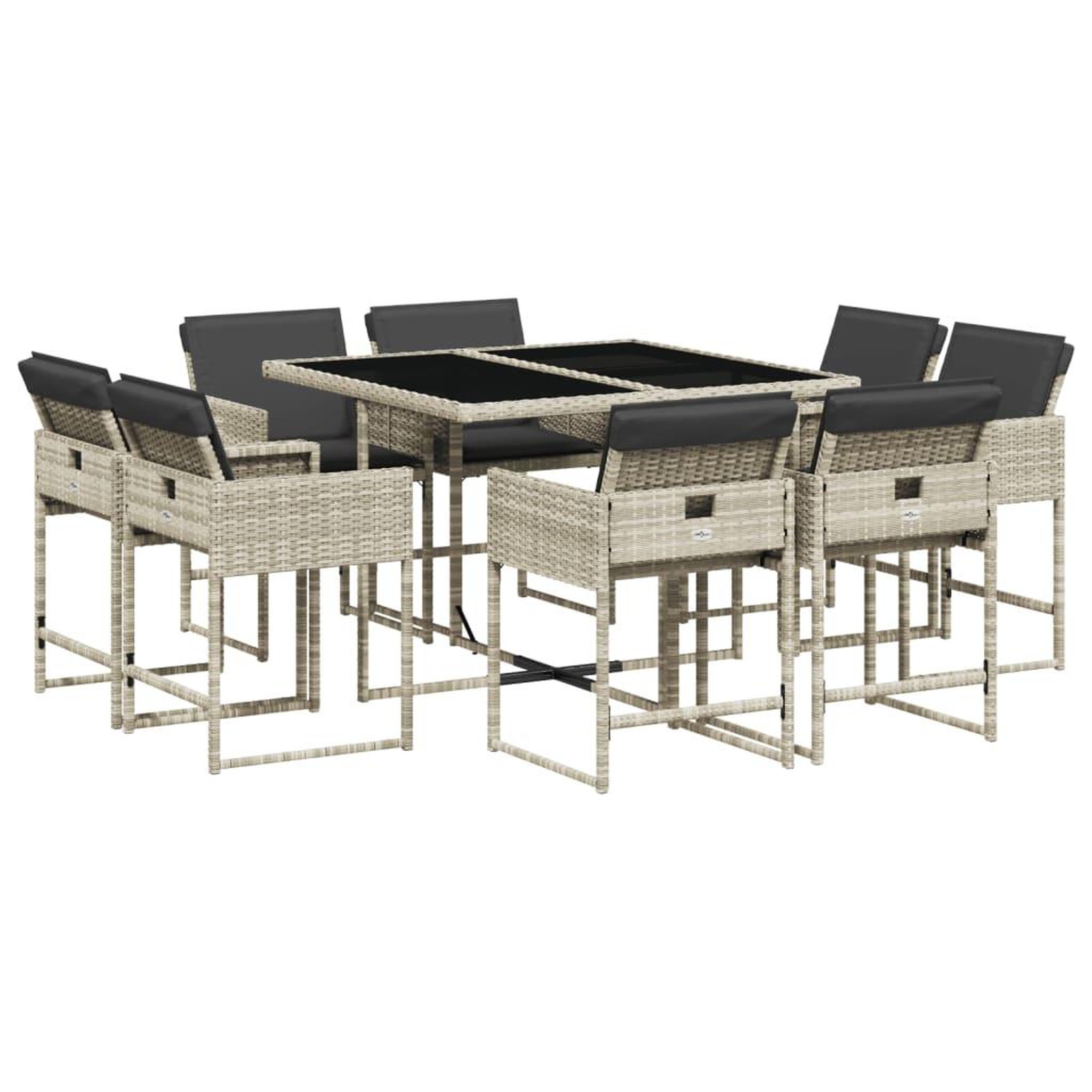 Voir la diapositive 2 : VIDAXL Ensemble a manger de jardin et coussins 9 pcs gris clair rotin