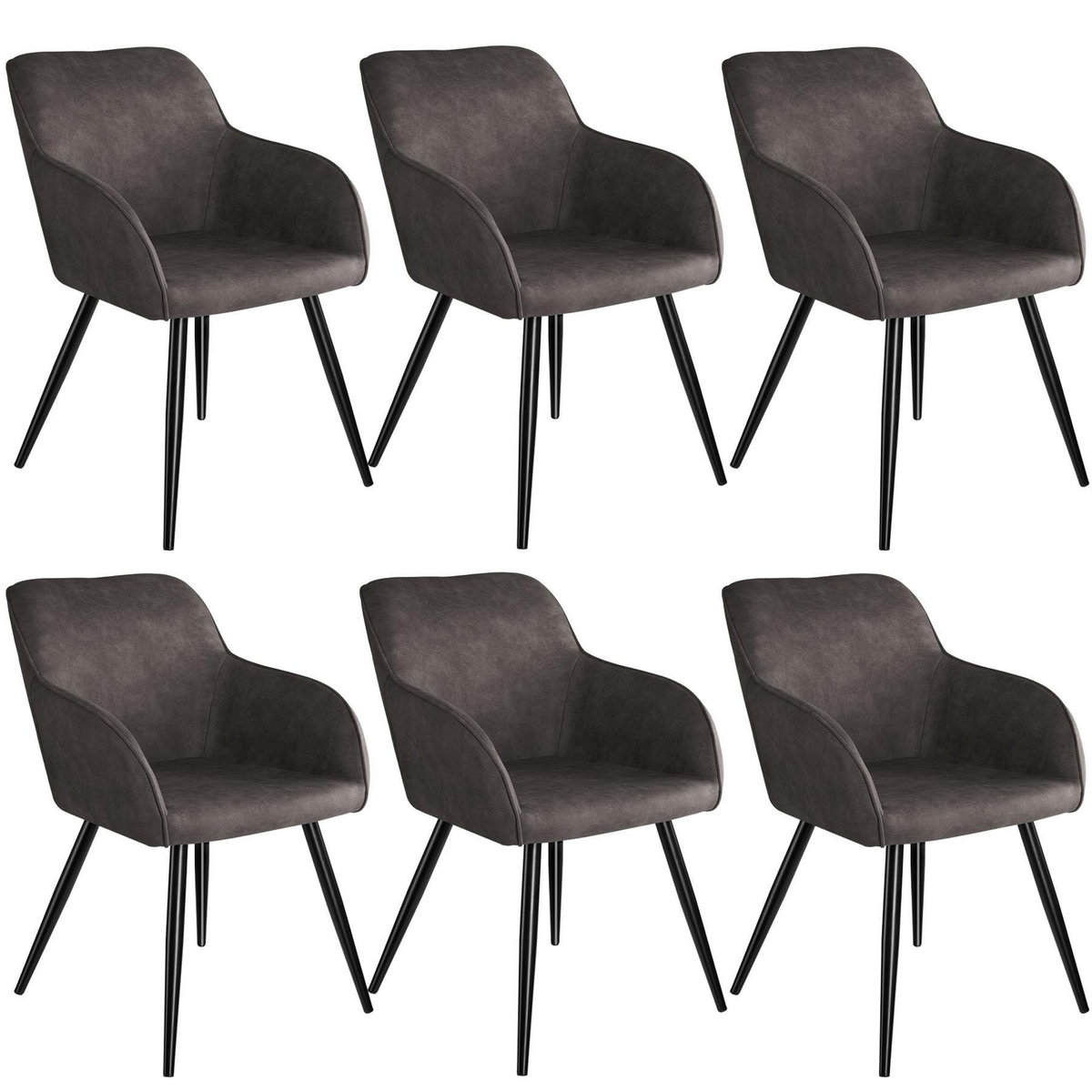 tectake Ensemble 6 chaises cuir synthétique revêtement tissu gris foncé-noir