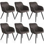 Voir la diapositive 1 : tectake Ensemble 6 chaises cuir synthétique revêtement tissu gris foncé-noir