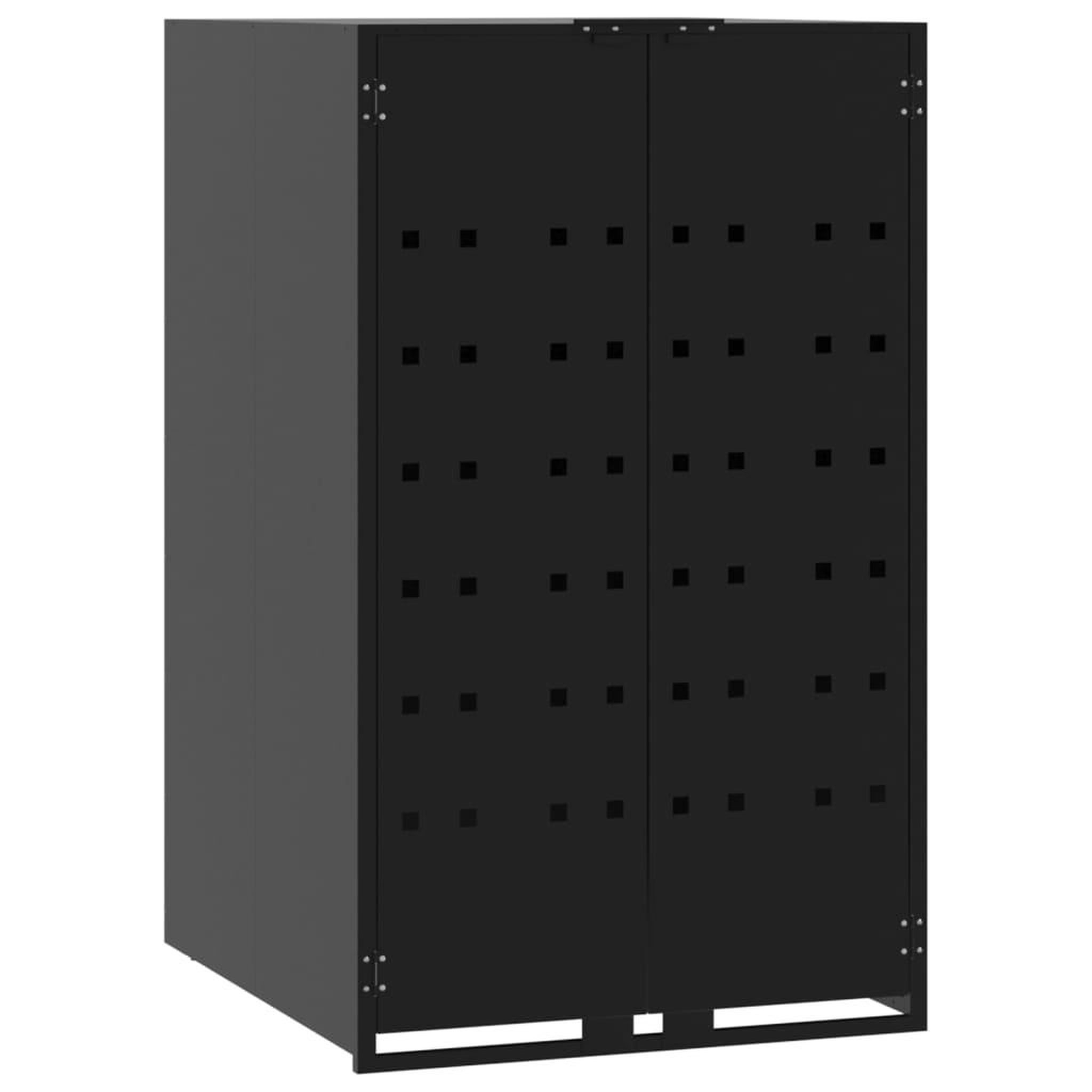 Voir la diapositive 4 : VIDAXL Rangement a roulettes pour poubelles pour 3 bacs noir acier