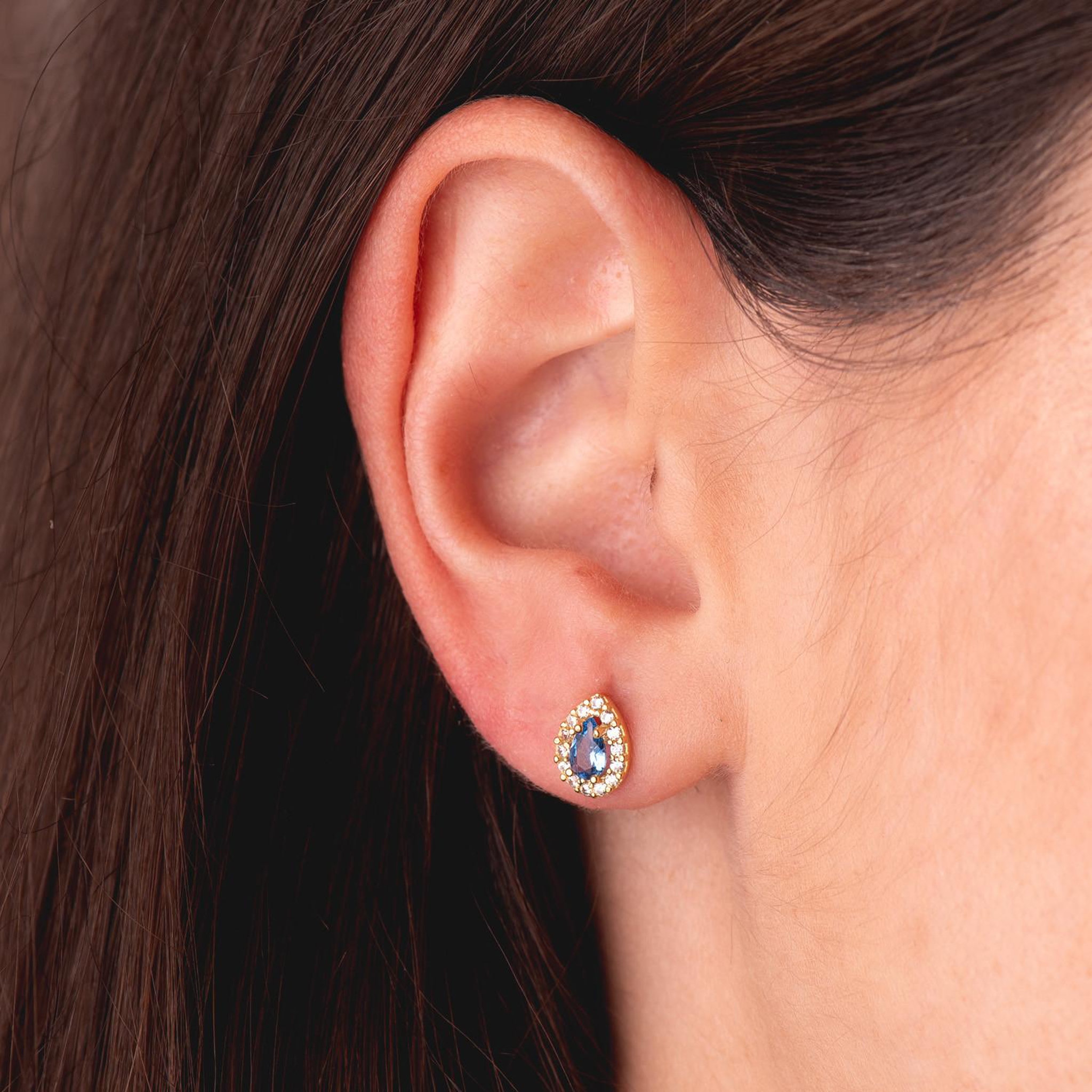 Voir la diapositive 2 : L'ATELIER D'AZUR Boucles d'Oreilles Or 18 Carats 750/000 Jaune - Pierre Bleue et Zirconium