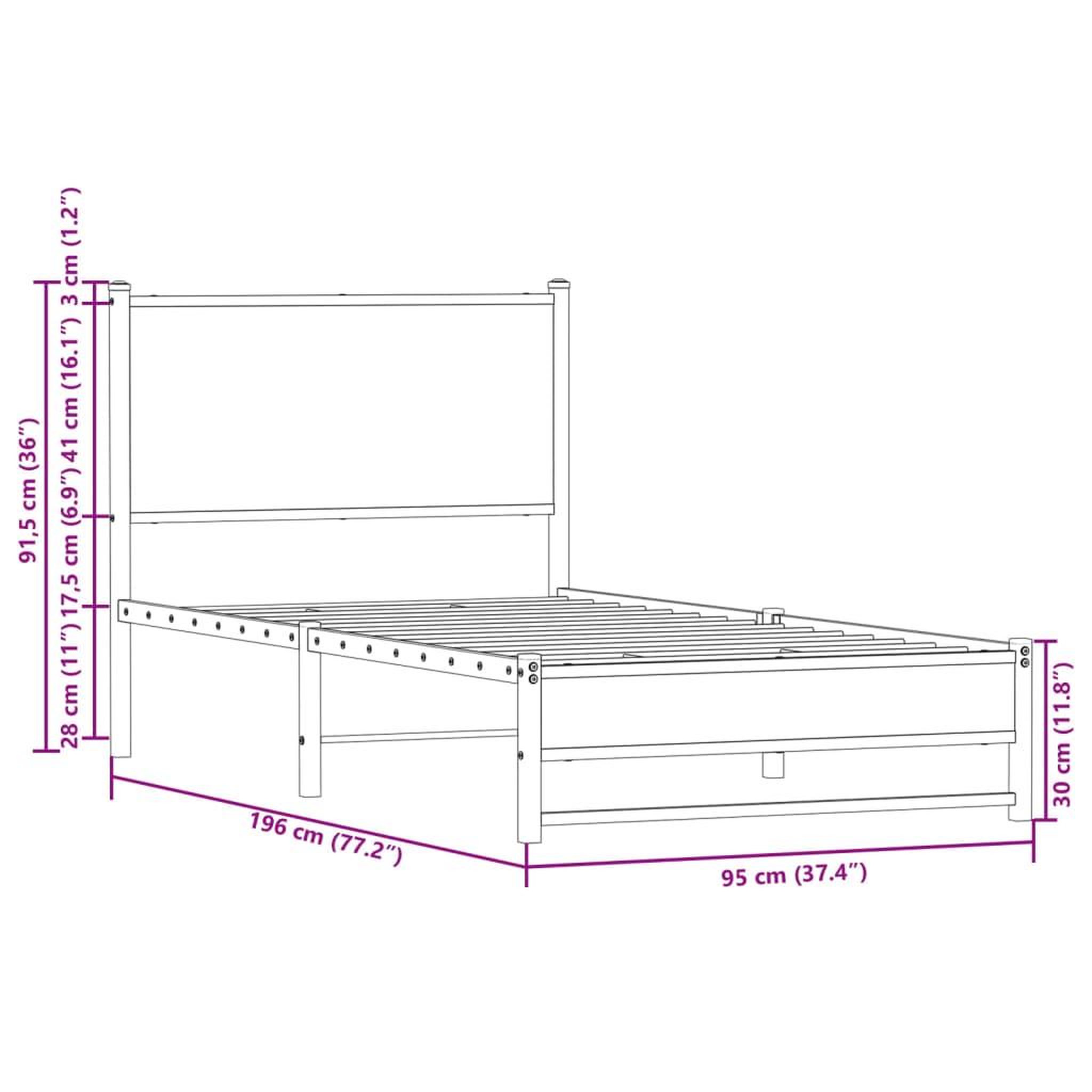 Voir la diapositive 6 : VIDAXL Cadre de lit en metal sans matelas chene sonoma 90x190 cm
