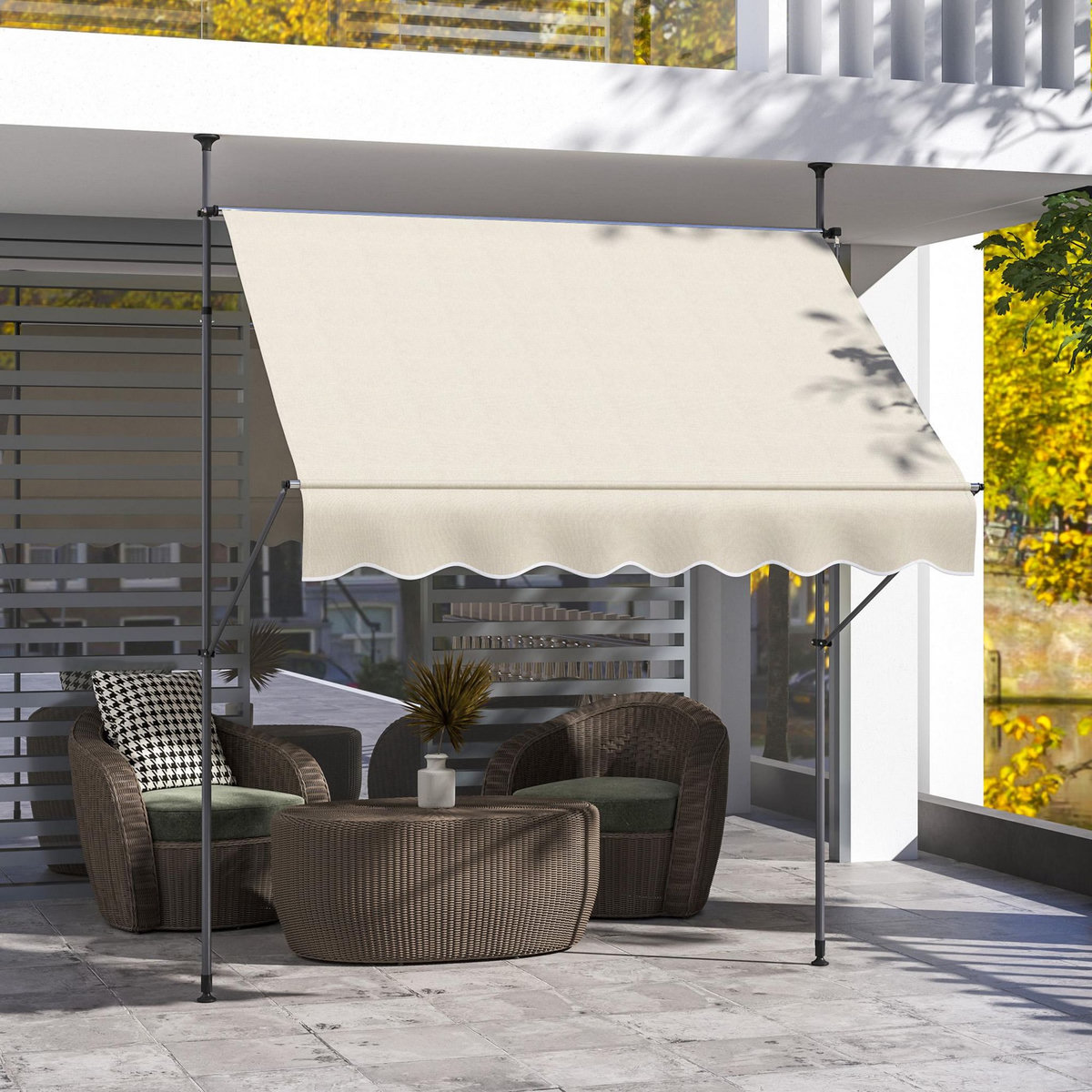 OUTSUNNY Store banne autoportant manuel inclinable rétractable 2 x 1,2(avancée) x 2,1-3H.m aucun perçage sable