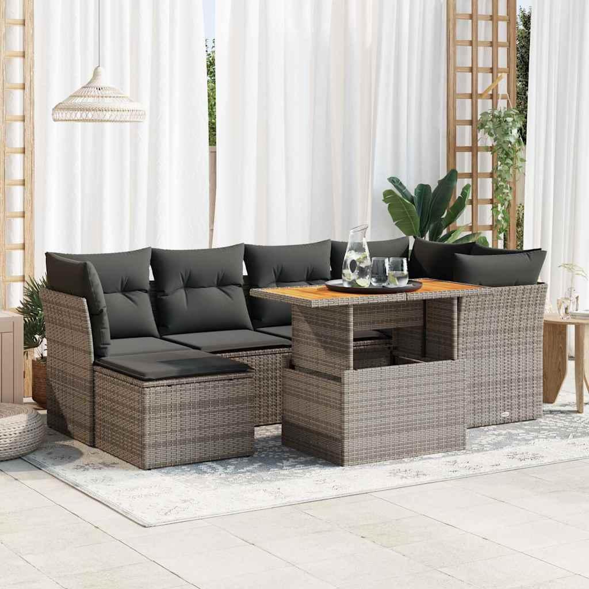 VIDAXL Salon de jardin avec coussins 7 pcs gris resine tressee