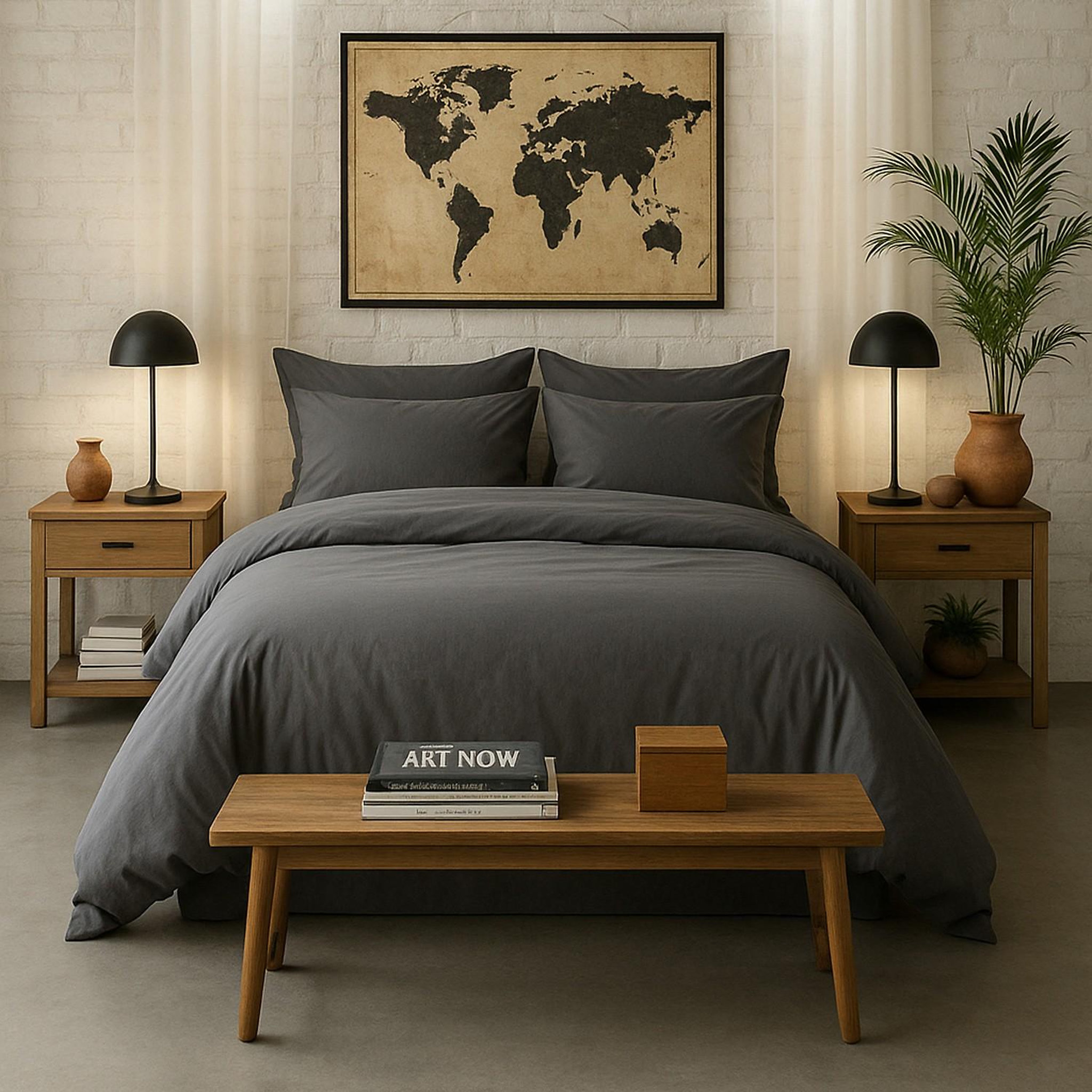 BATON ROUGE Housse de couette 100% percale de coton lavé 80fils/cm² - finition bouteille 40cm - gris magnet. Coloris disponibles : Gris