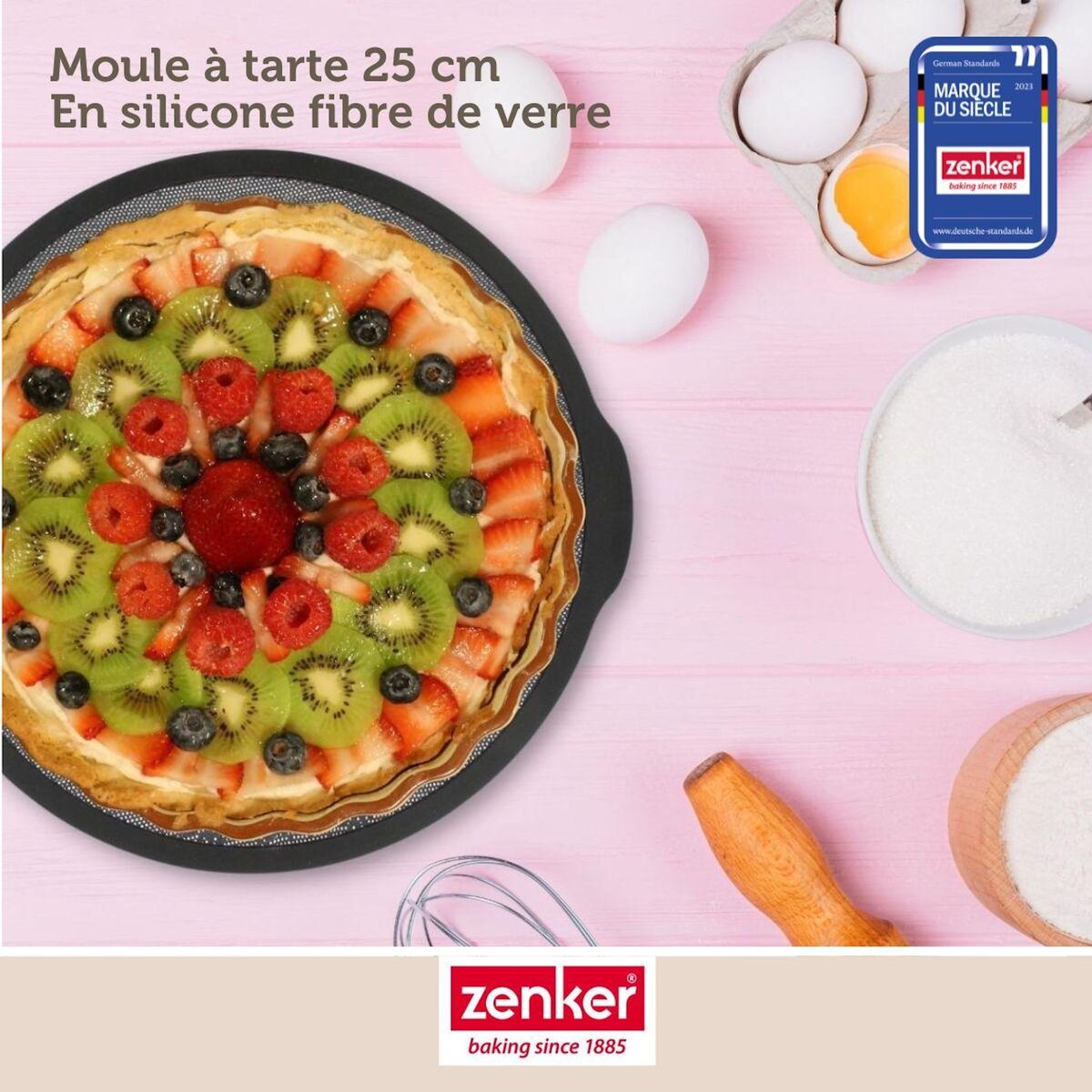 ZENKER Set pâtisserie avec moule à tarte 25 cm en silicone, 2 bols à mixer, verre mesureur et spatule Zenker