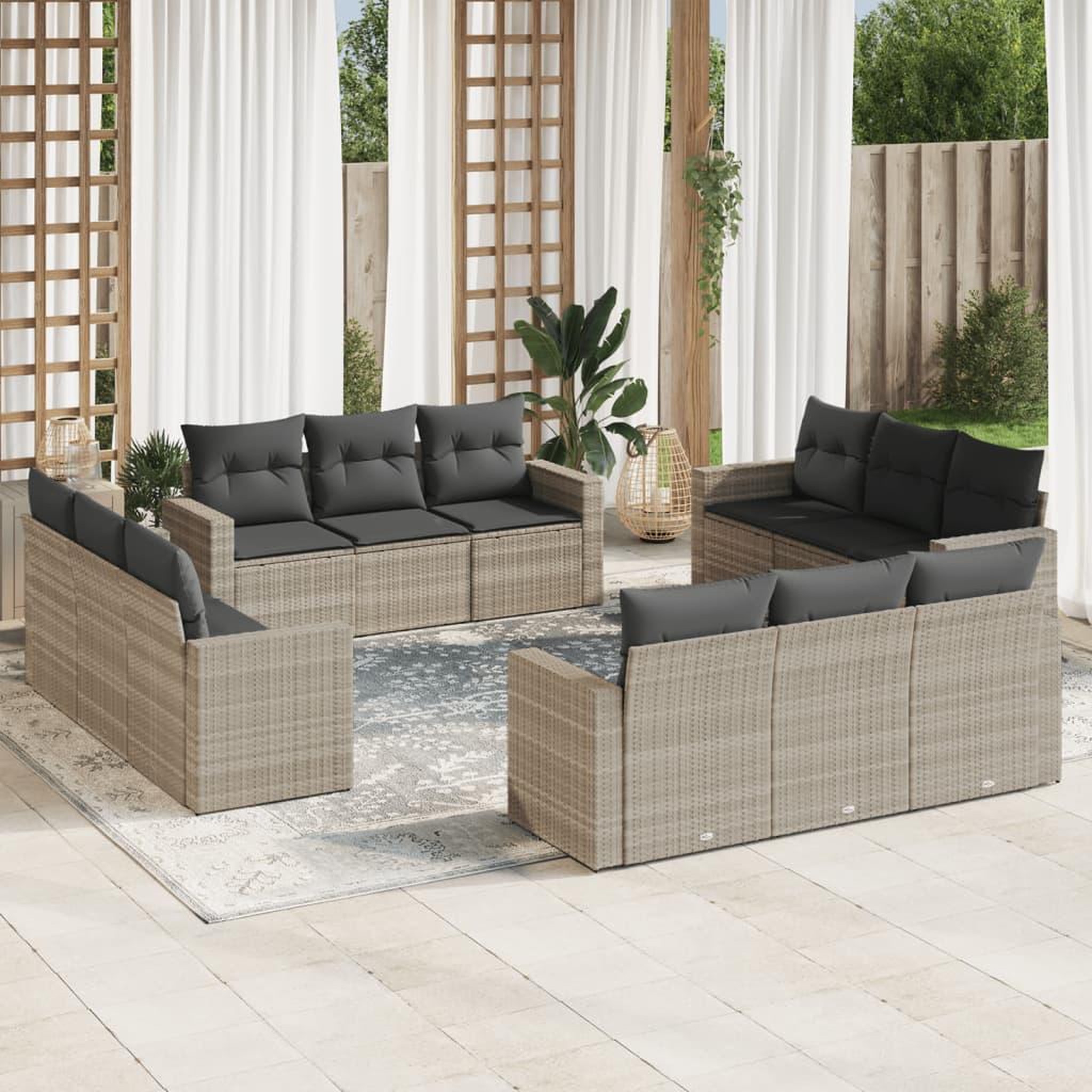 VIDAXL Salon de jardin avec coussins 12 pcs gris clair resine tressee