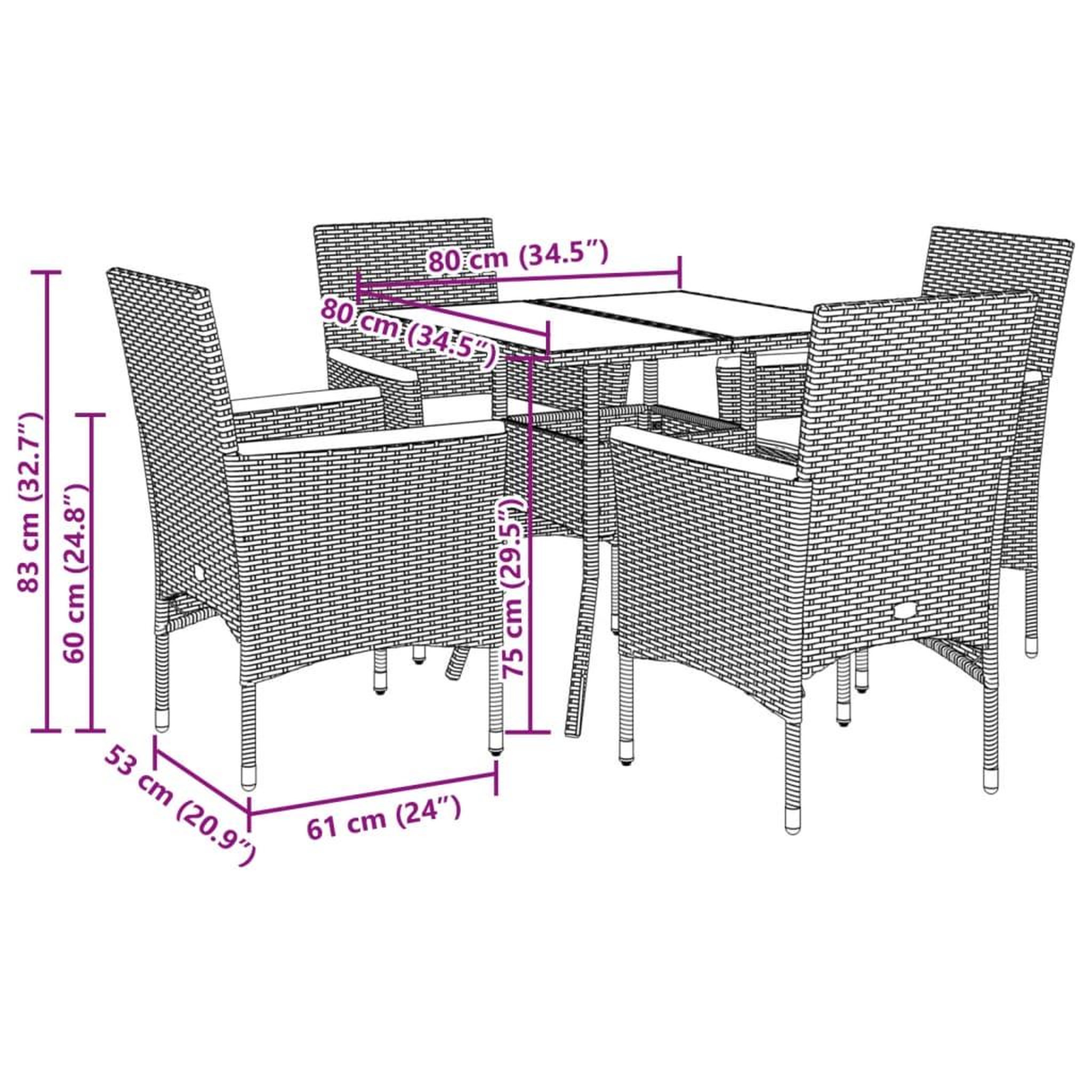 Voir la diapositive 6 : VIDAXL Ensemble a manger de jardin et coussins 5pcs beige rotin acacia
