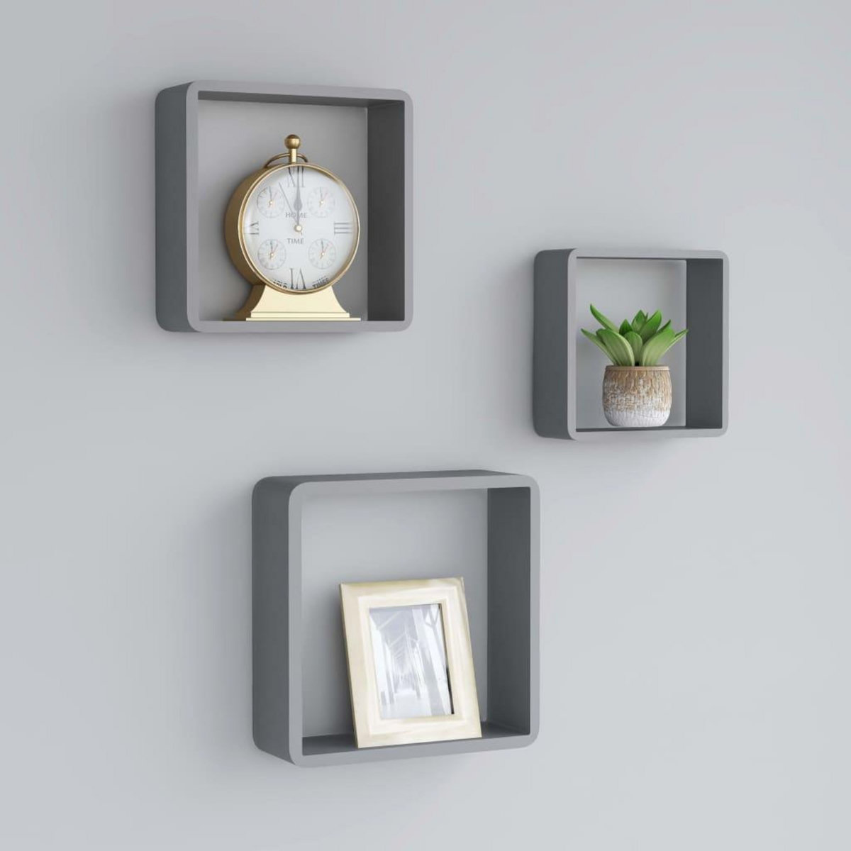 VIDAXL Etageres murales sous forme de cube 3 pcs Gris MDF