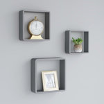 VIDAXL Etageres murales sous forme de cube 3 pcs Gris MDF
