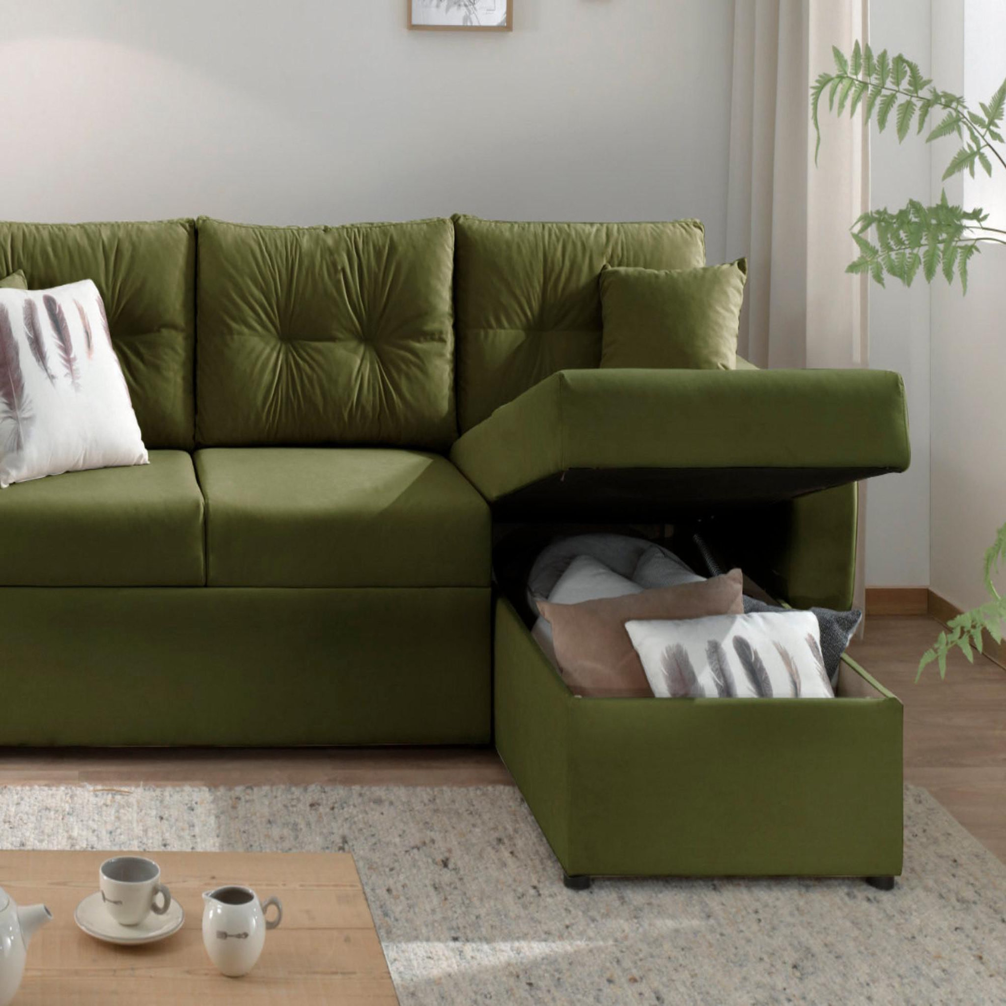 Voir la diapositive 4 : BEST MOBILIER Astoria - canapé d'angle réversible - convertible avec coffre - style contemporain- 4 places
