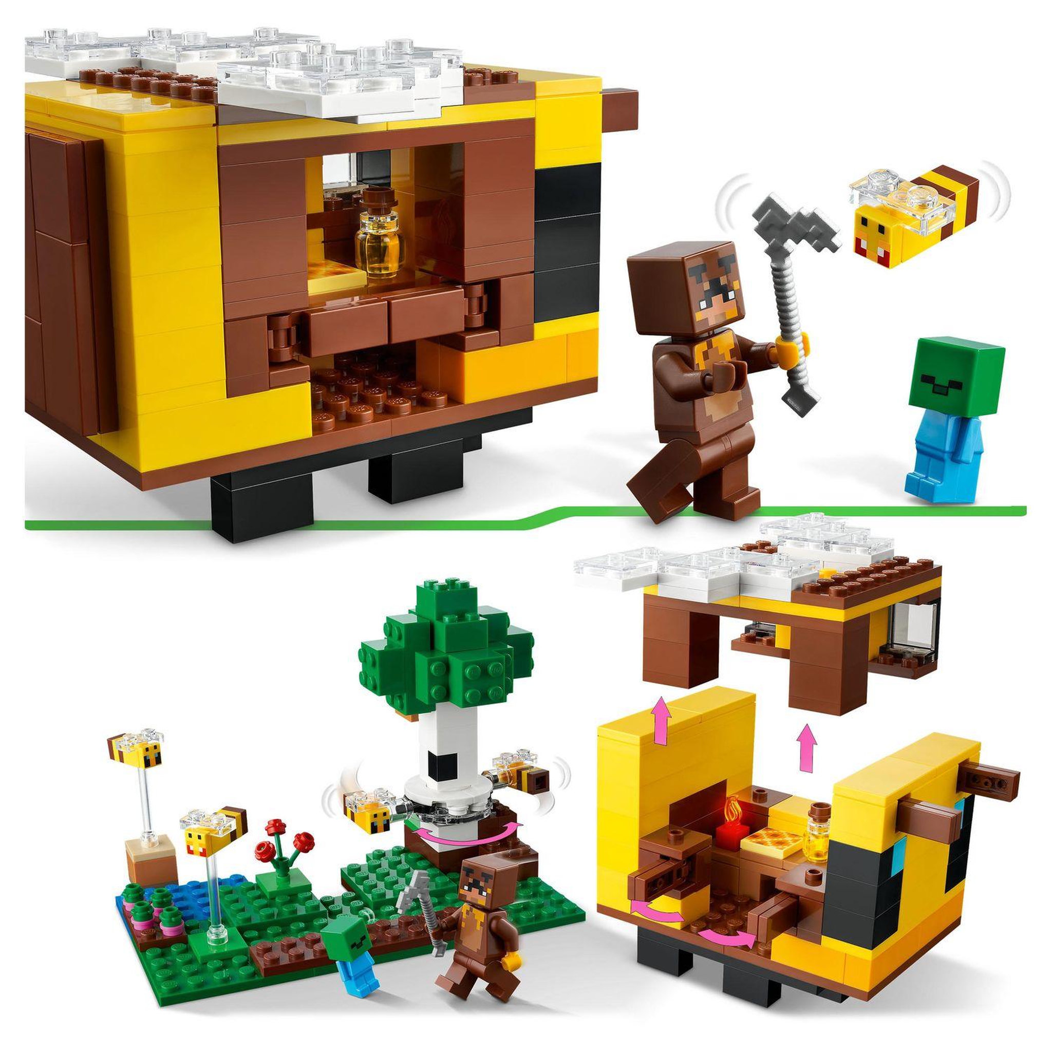 Voir la diapositive 5 : LEGO Minecraft  21241 La cabane Abeille, Jouet, Ferme avec Maison, Zombie et Figurines Animaux