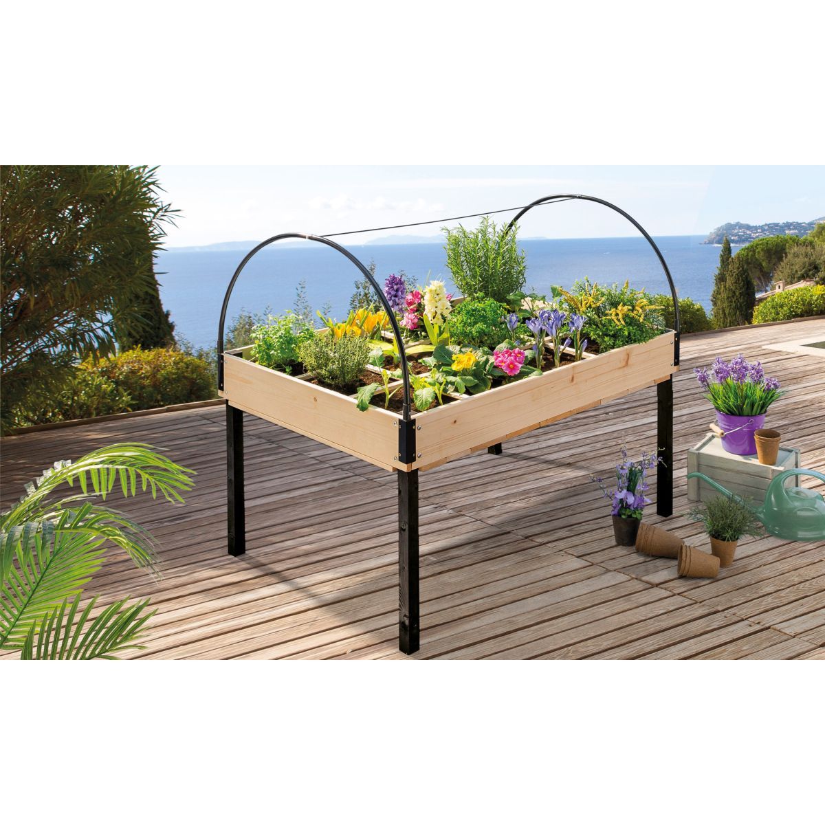 Jardikt Serre de potager sur pieds noirs 12 compartiments AROMA