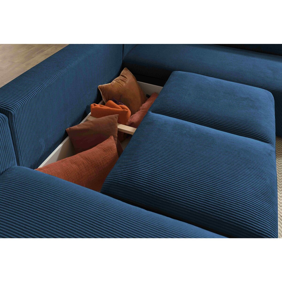 LISA DESIGN Livy - canapé panoramique convertible - avec coffre - en velours côtelé - 7 places - droit