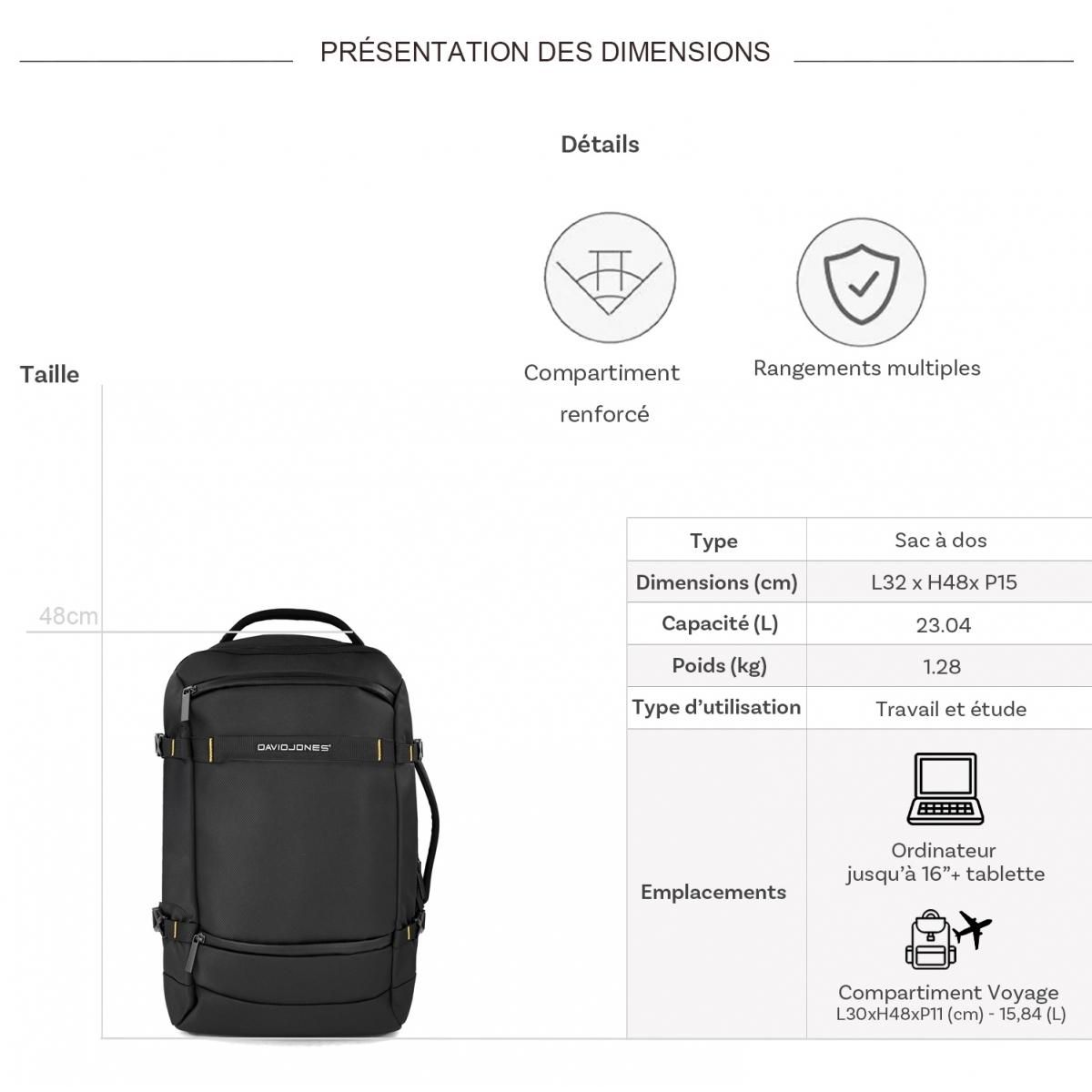 David Jones Sac à dos porte-ordinateur et voyage 16''