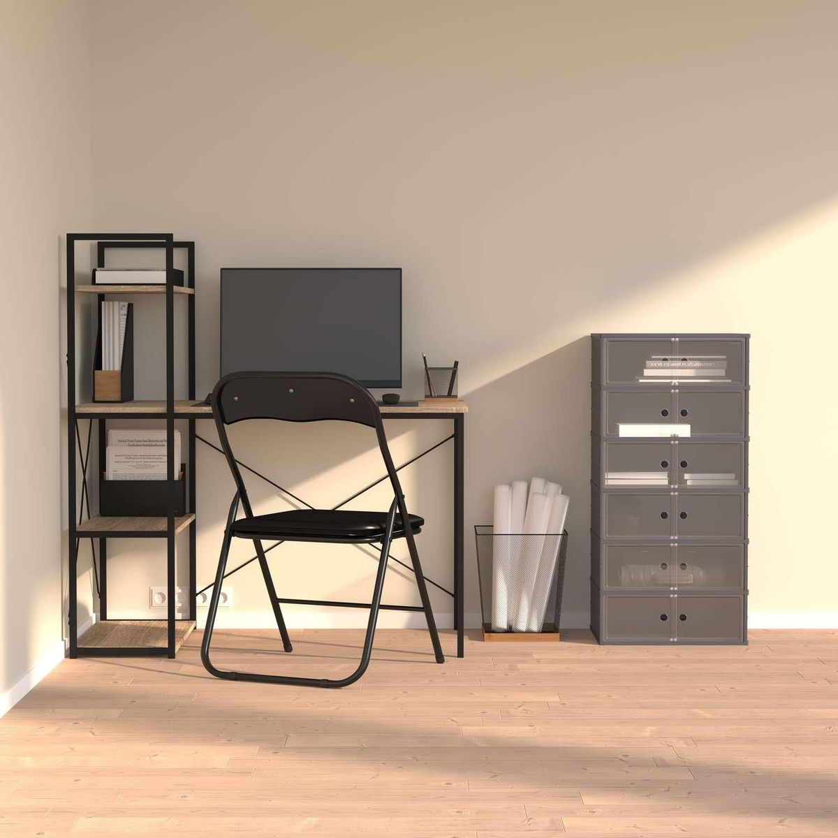 FIVE Tour de rangement pliable avec 6 étages en plastique - Gris