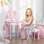 Voir la diapositive 2 : HOMCOM Coiffeuse enfant design girly motif coeur - tiroir, miroir, tabouret inclus - MDF - blanc rose