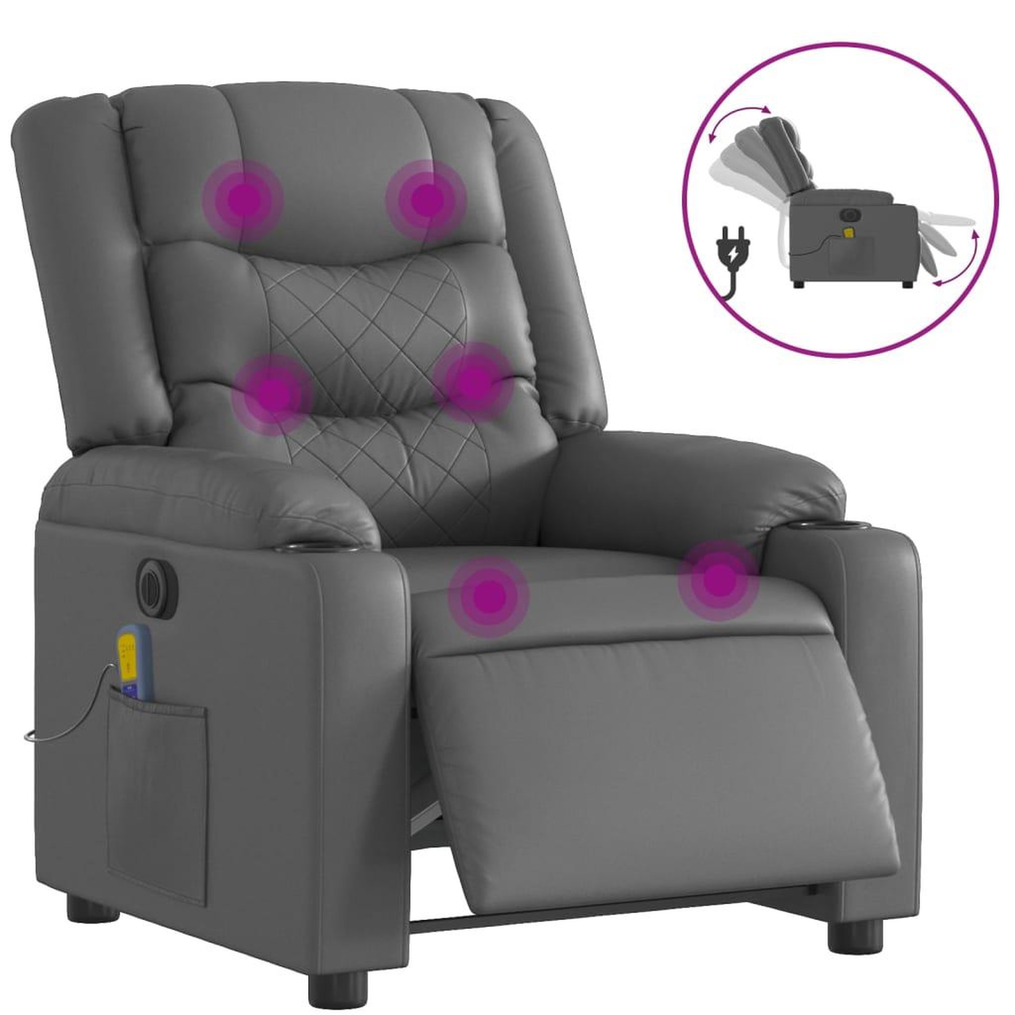 Voir la diapositive 2 : VIDAXL Fauteuil de massage inclinable electrique gris similicuir