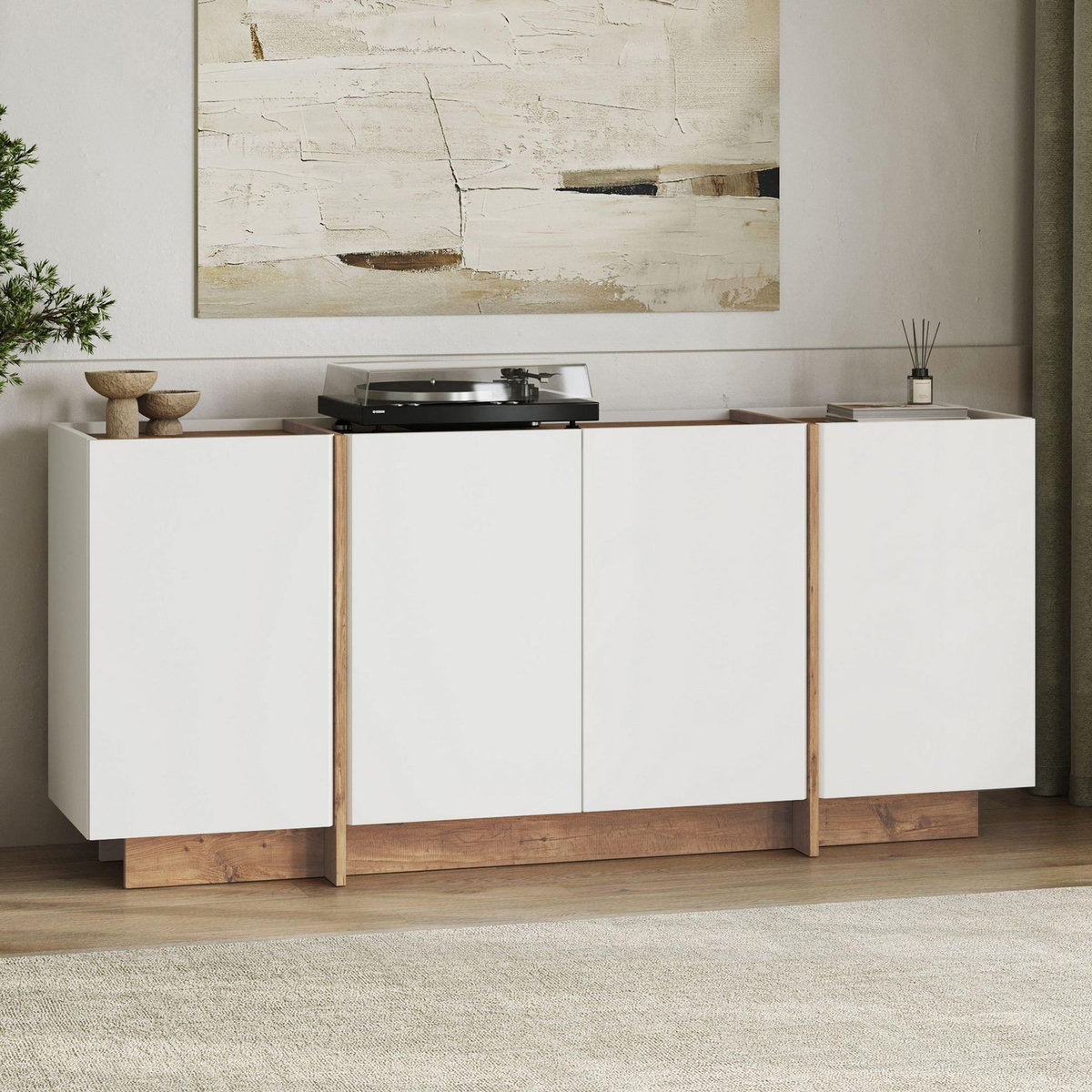 Habitat et Jardin Buffet en bois  Dorma  - 180 x 45 x 80 cm - Blanc / Pin Atlantique