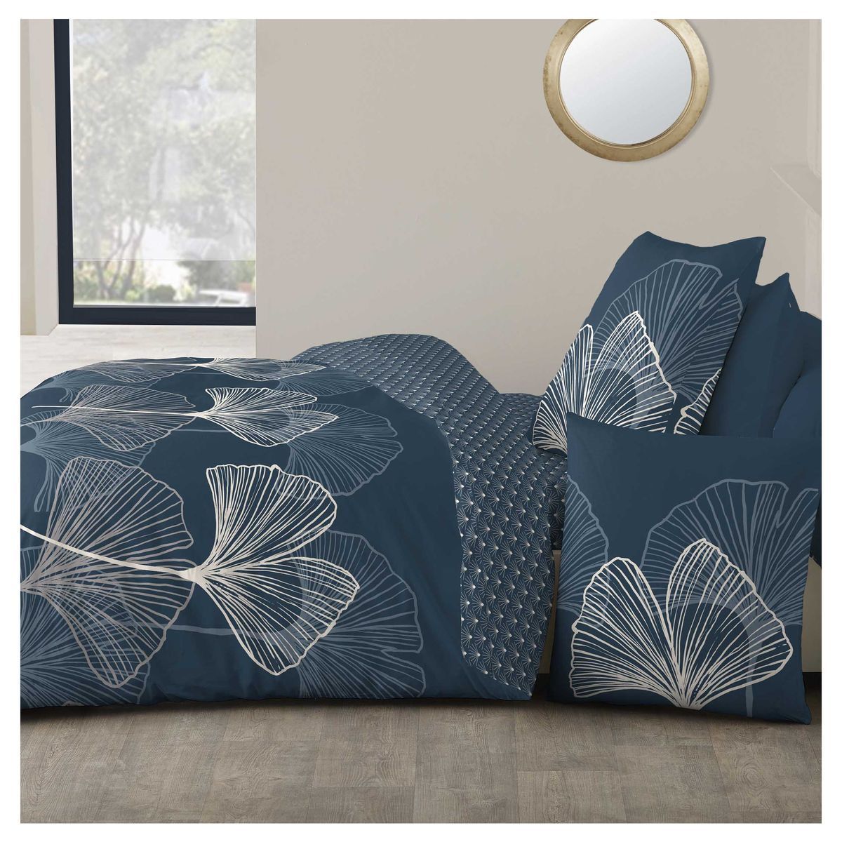 Parure housse de couette en coton 57 fils motif floral SUZIE