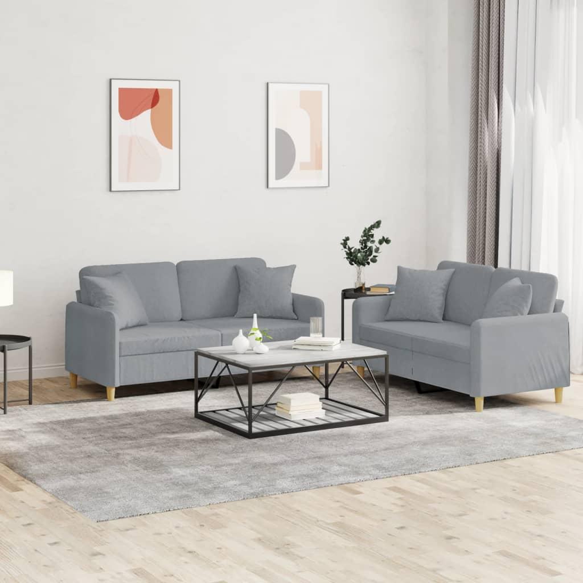 VIDAXL Ensemble de canapes 2 pcs coussins gris clair tissu