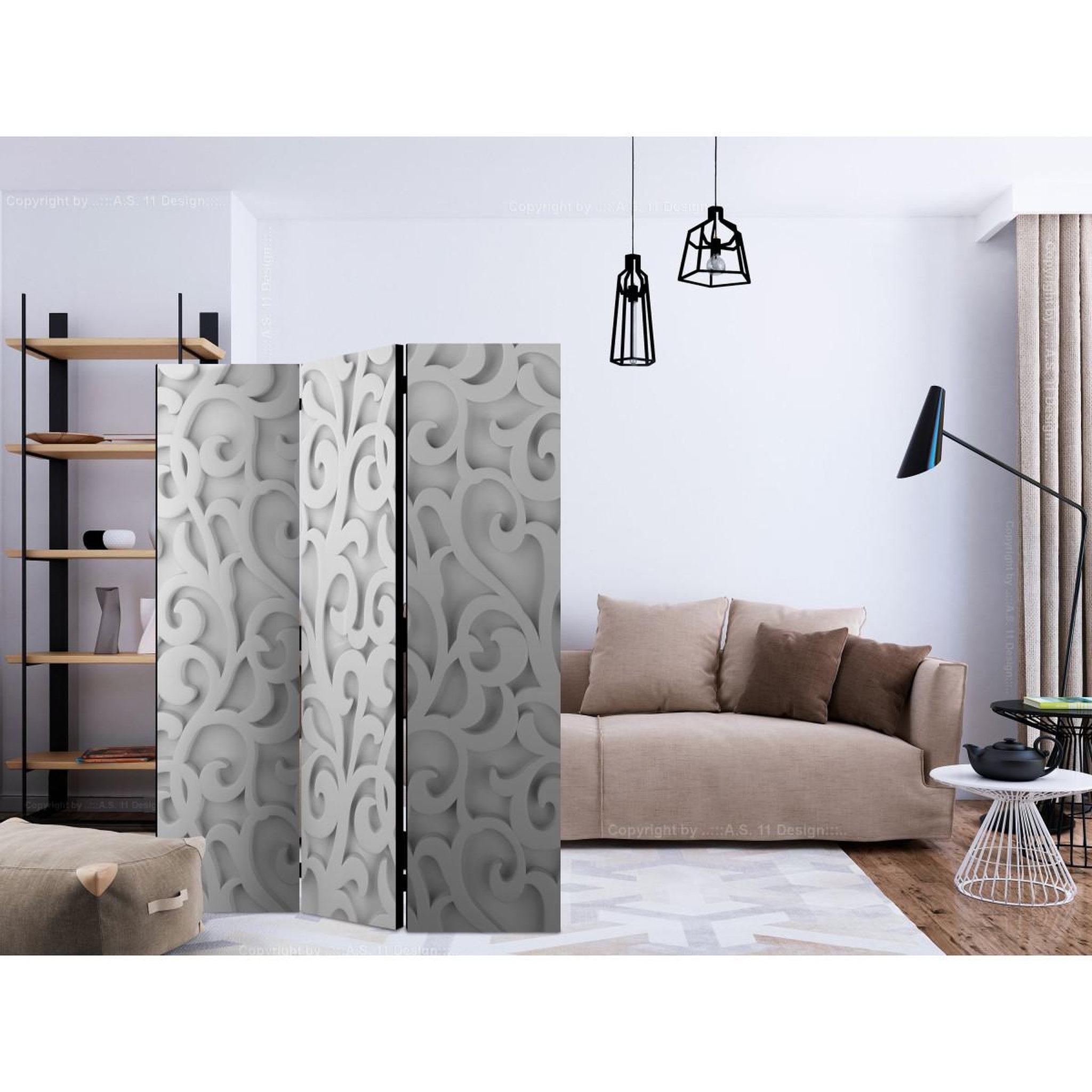 Voir la diapositive 2 : Paris Prix Paravent 3 volets  white ornament  135x172cm