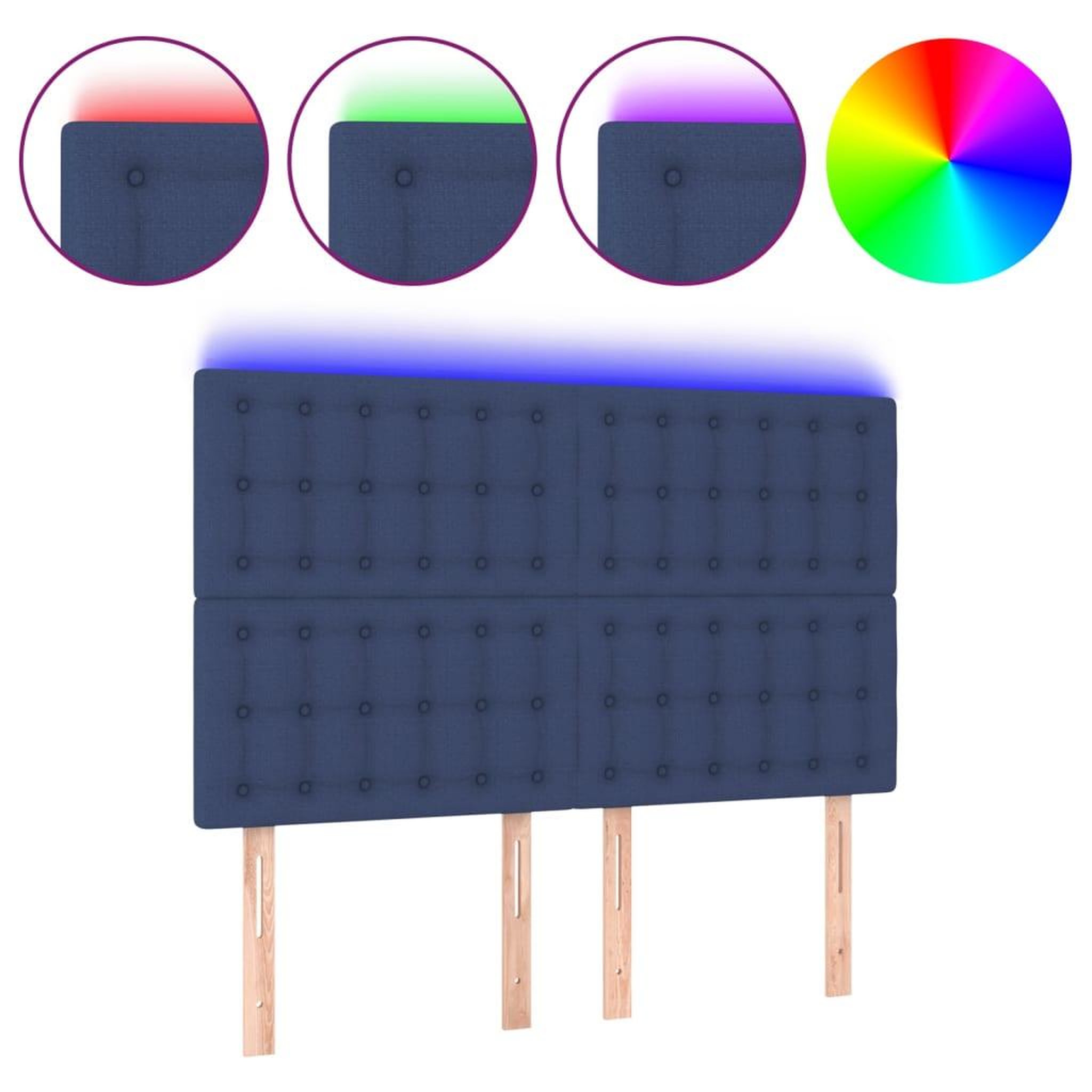 Voir la diapositive 2 : VIDAXL Tete de lit a LED Bleu 144x5x118/128 cm Tissu