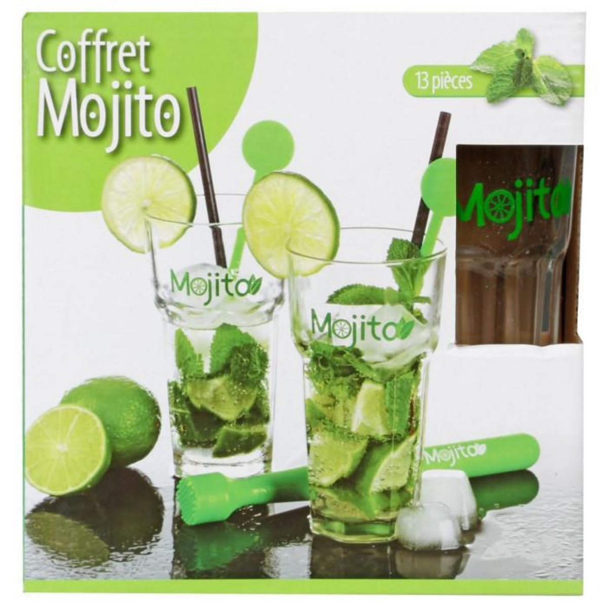 SECRET DE GOURMET Coffret à Mojito  13 Pièces  14cm Transparent