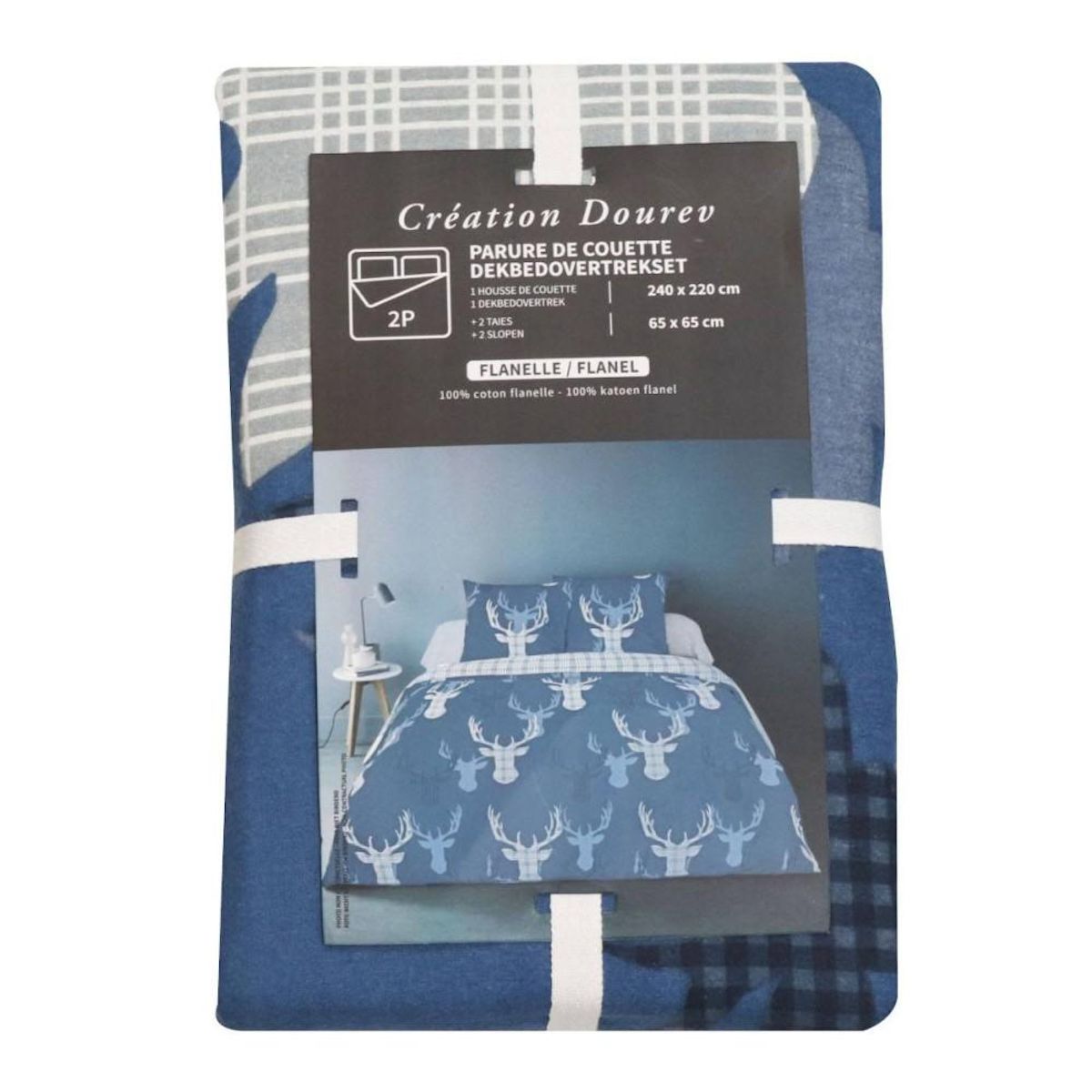 Dourev Housse de couette 240x220 + 2 taies flanelle 100% coton