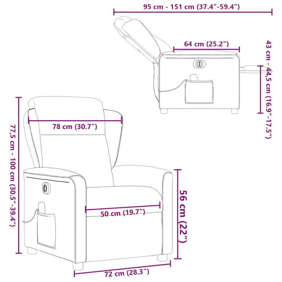 VIDAXL Fauteuil inclinable de massage electrique marron tissu
