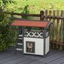 Voir la diapositive 2 : PAWHUT Maison lodge pour chat - niche villa avec terrasse, escalier, toit - bois sapin gris blanc toit bitumé rouge