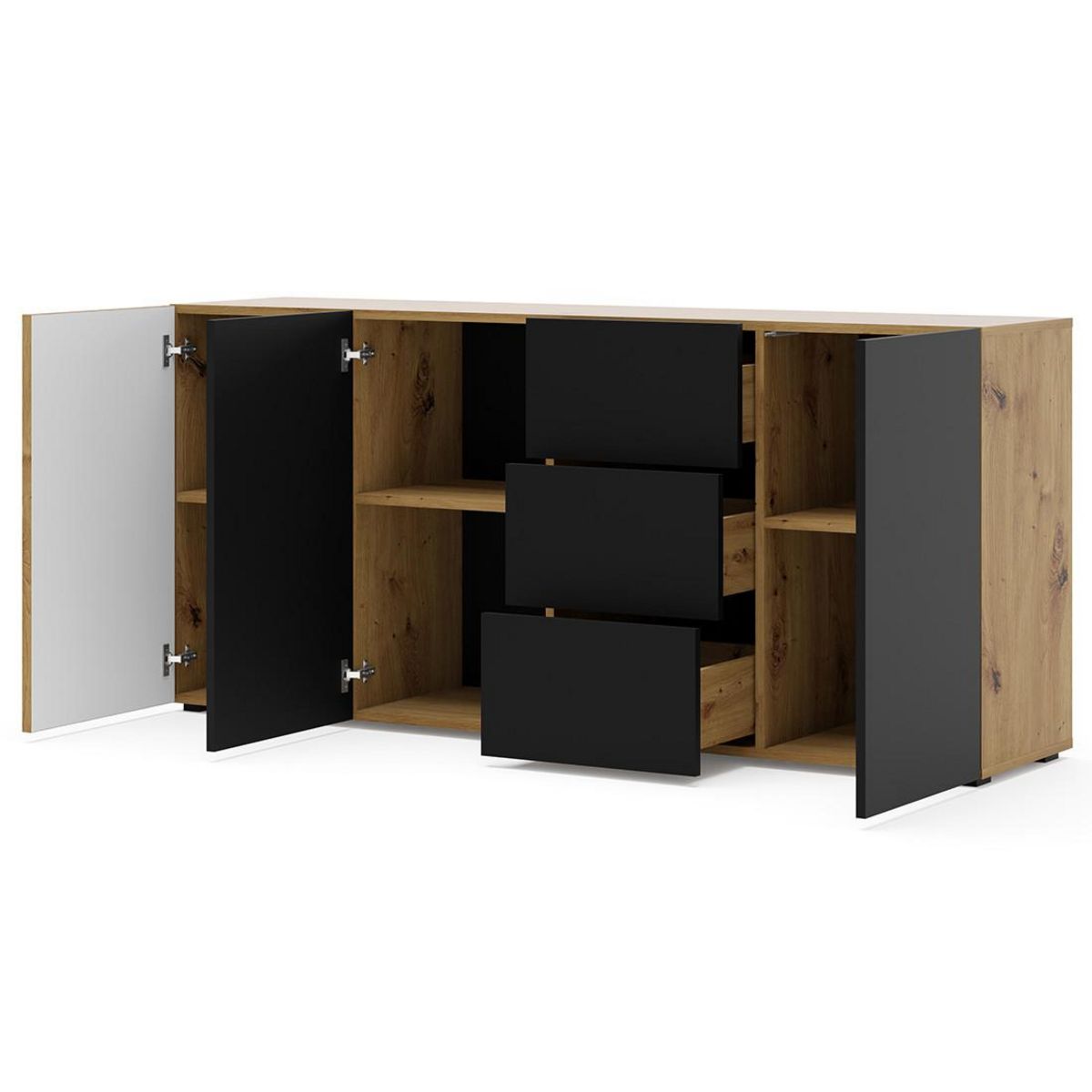 BEST MOBILIER Ozzy - buffet bas - 3 tiroirs - effet bois et noir - 180 cm