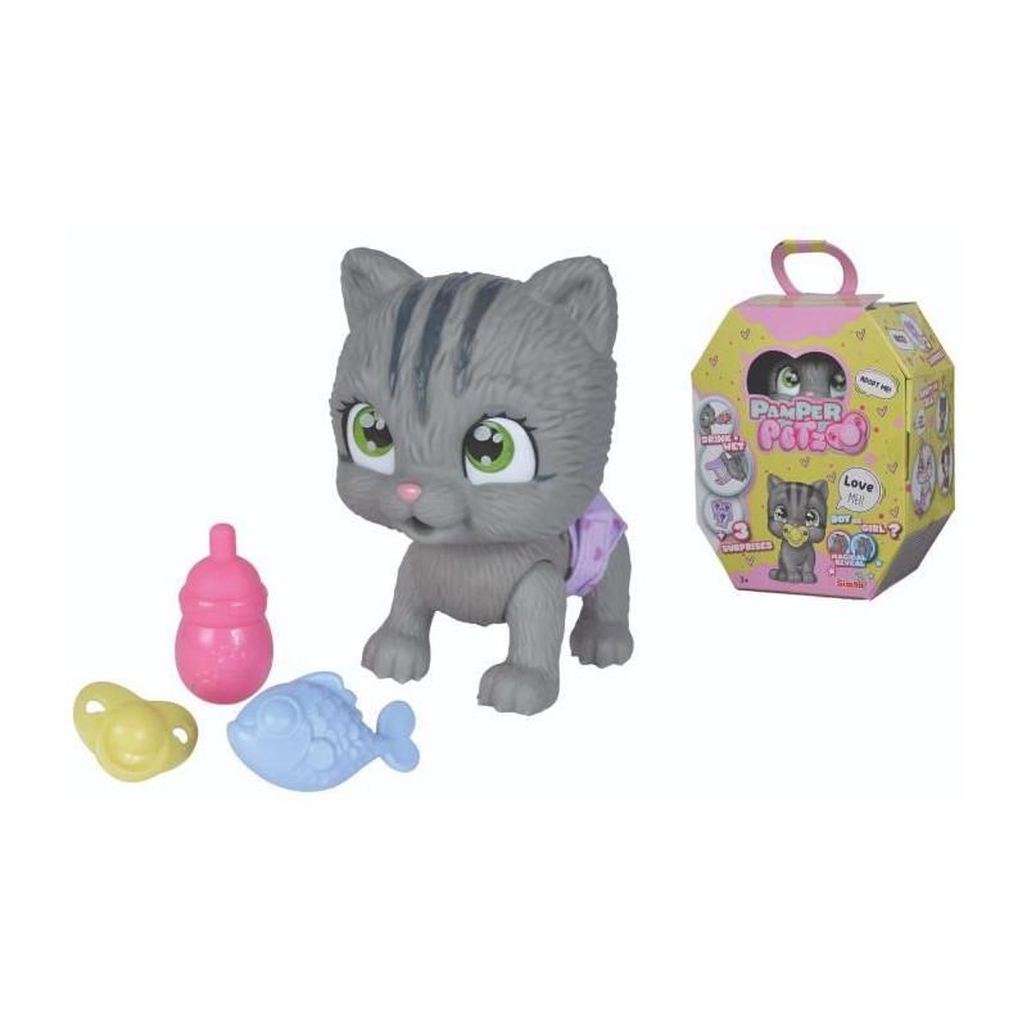 Voir la diapositive 1 : SILVERTORN Smoby - Pamper Petz - Chat a adopter - 4 accessoires - Articulé - Bois et fais pipi - Certificat d'adoption - Des 3 ans