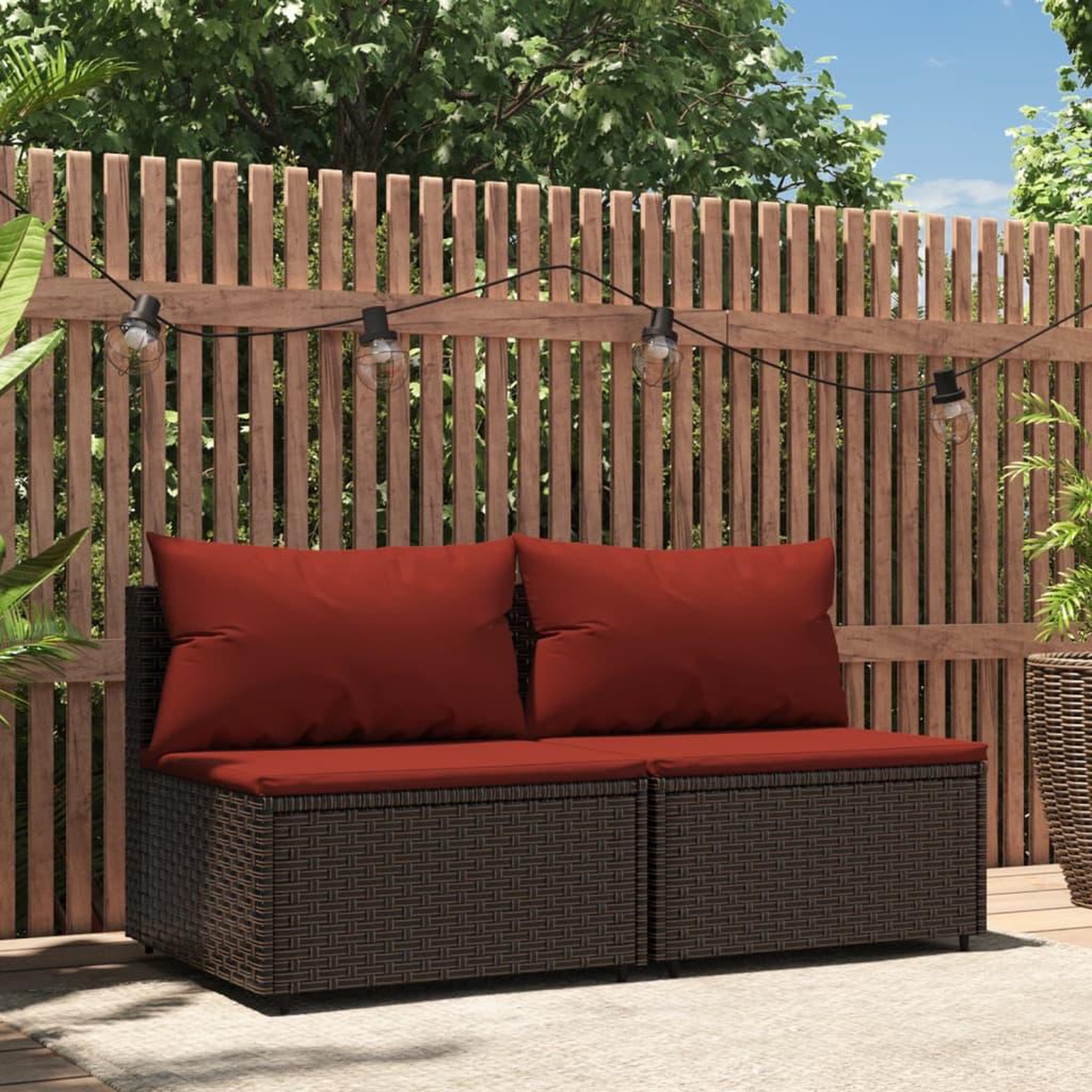 Voir la diapositive 1 : VIDAXL Canapes centraux de jardin coussins 2pcs marron resine tressee