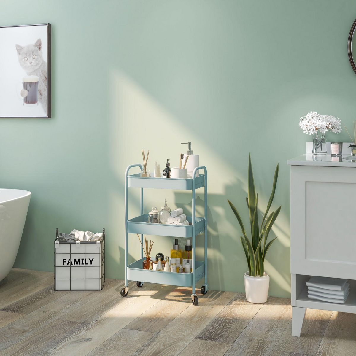 HOMCOM Desserte de cuisine style néo-rétro - 3 étagères - acier