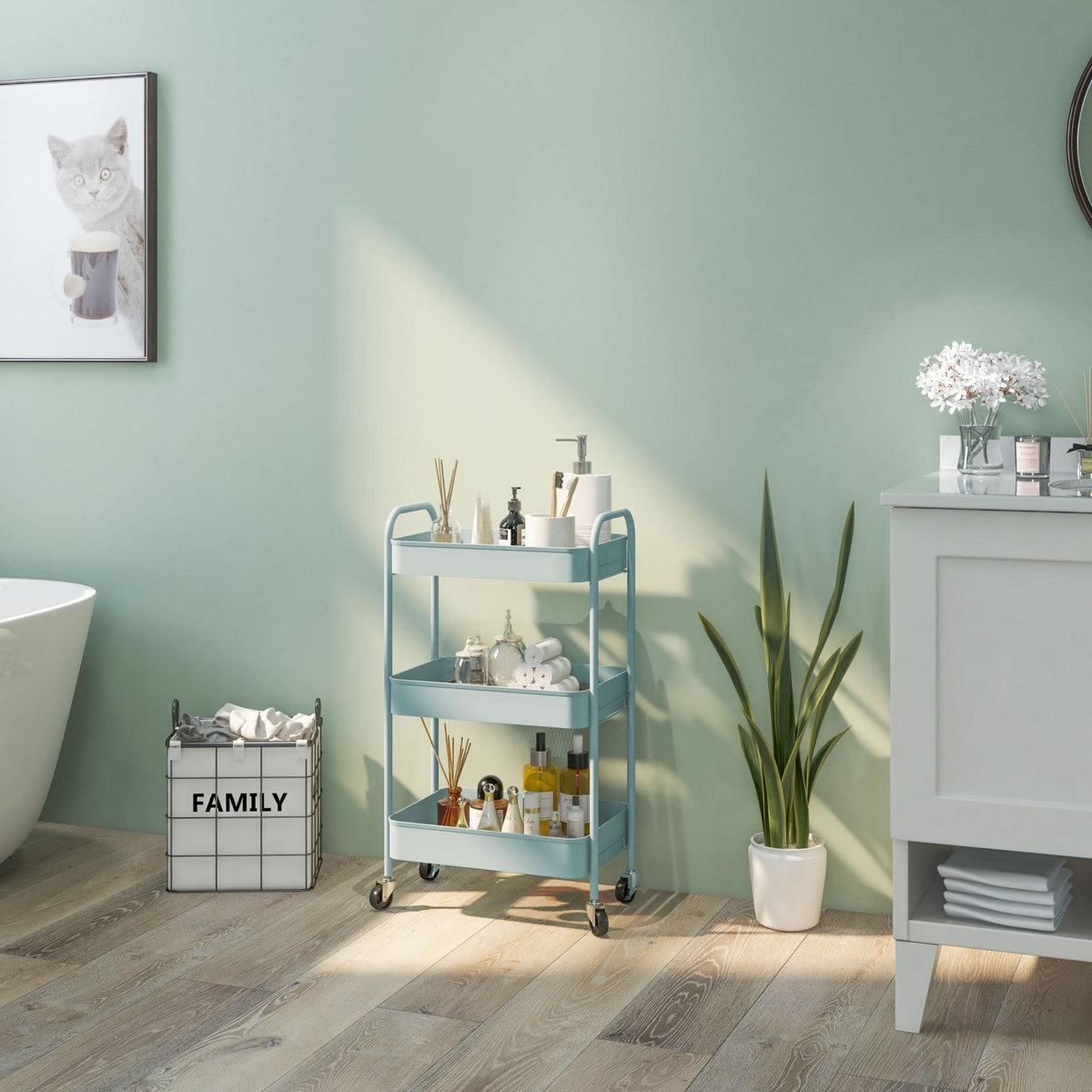 HOMCOM Desserte de cuisine style néo-rétro - 3 étagères - acier