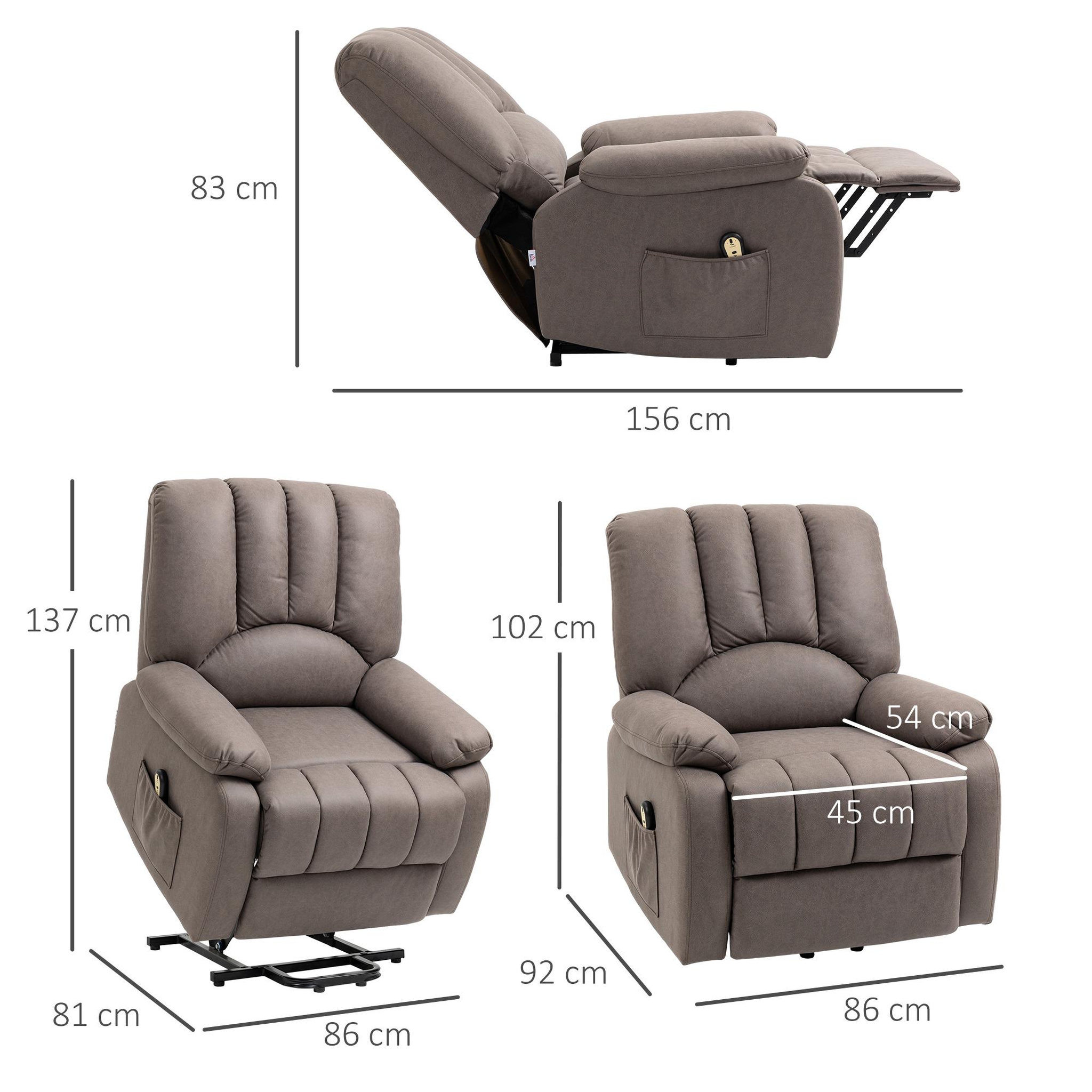 Voir la diapositive 3 : HOMCOM Fauteuil de relaxation électrique - fauteuil releveur inclinable - repose-pied ajustable - microfibre polyester gris