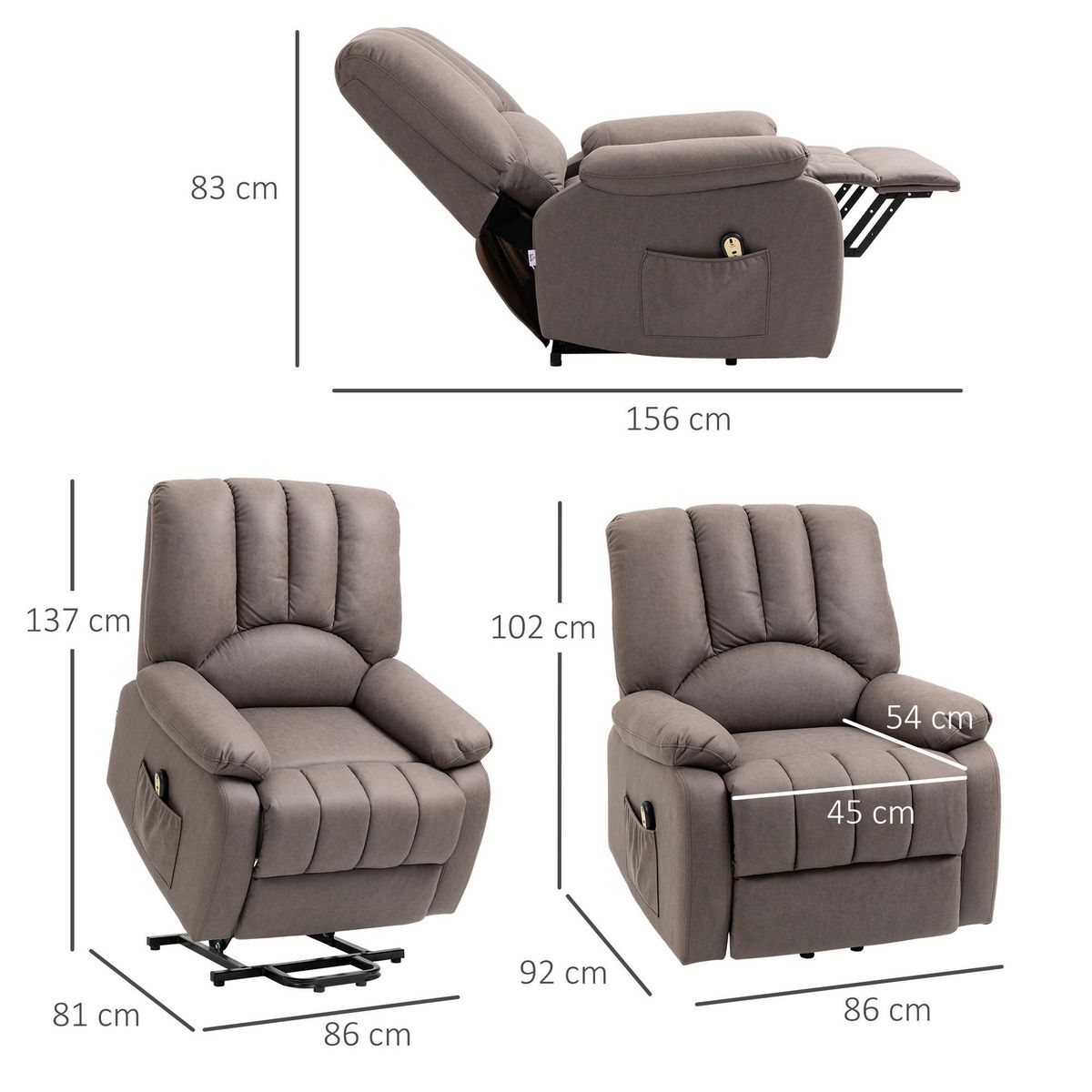 HOMCOM Fauteuil de relaxation électrique - fauteuil releveur inclinable - repose-pied ajustable - microfibre polyester gris