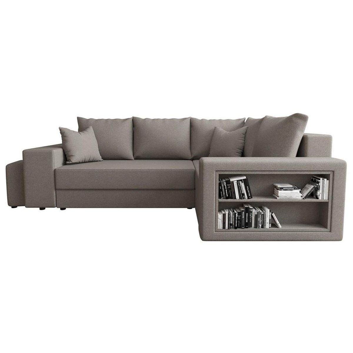 BEST MOBILIER Libbie - canapé d'angle droit 4 places convertible avec coffre, étagère et poufs en tissu