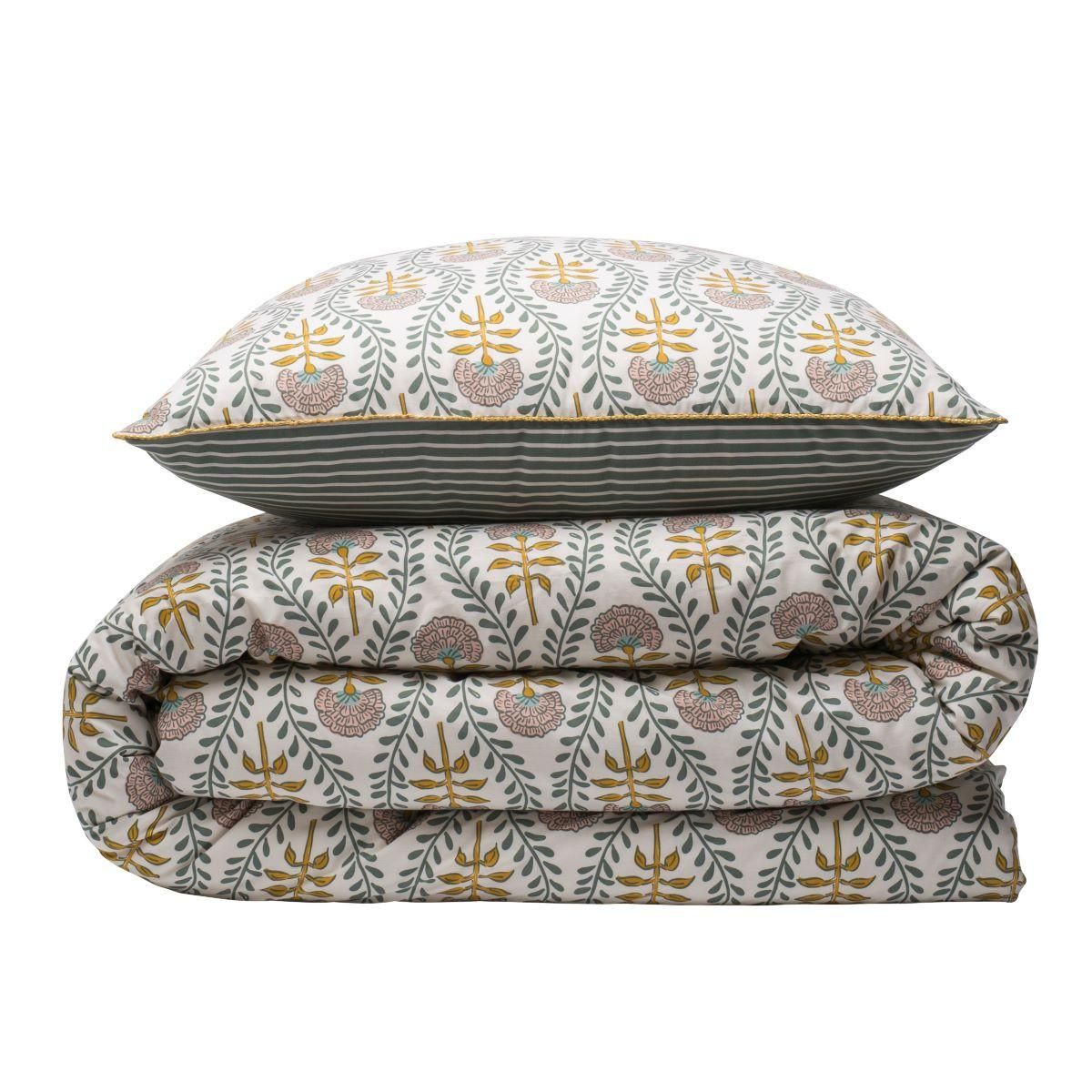 FUTURE HOME Parure de lit 2 personnes floral charme rayé