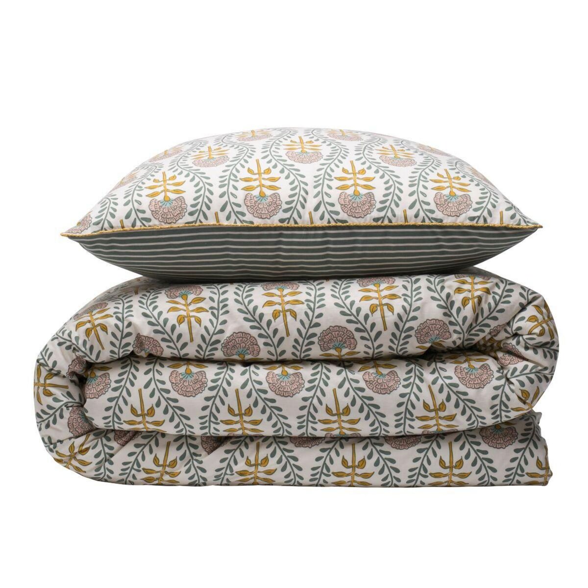 FUTURE HOME Parure de lit 2 personnes floral charme rayé