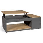 ID MARKET Table basse plateau relevable rectangulaire ELEA avec coffre bois gris et façon hêtre